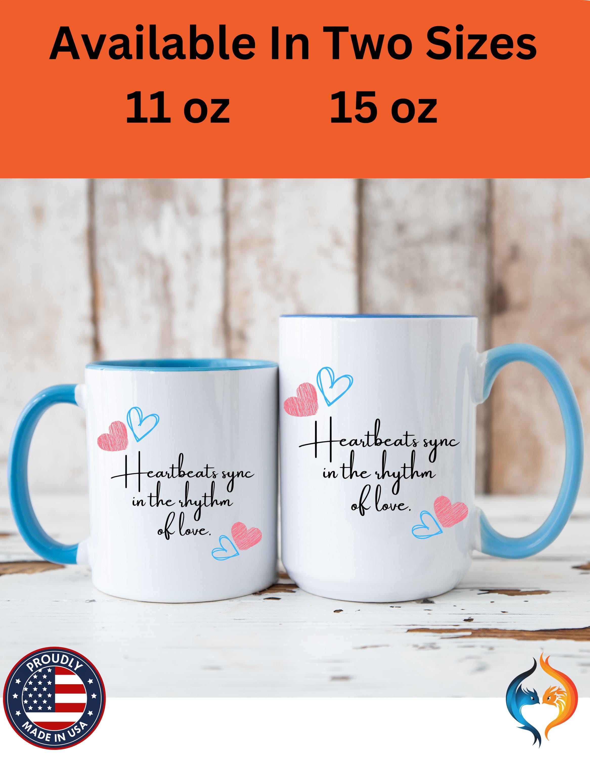 Personalized Mug - Heartbeats Sync in the Rhythm of Love, Accent Cup for Anniversary & Valentine's Day Couples Gift