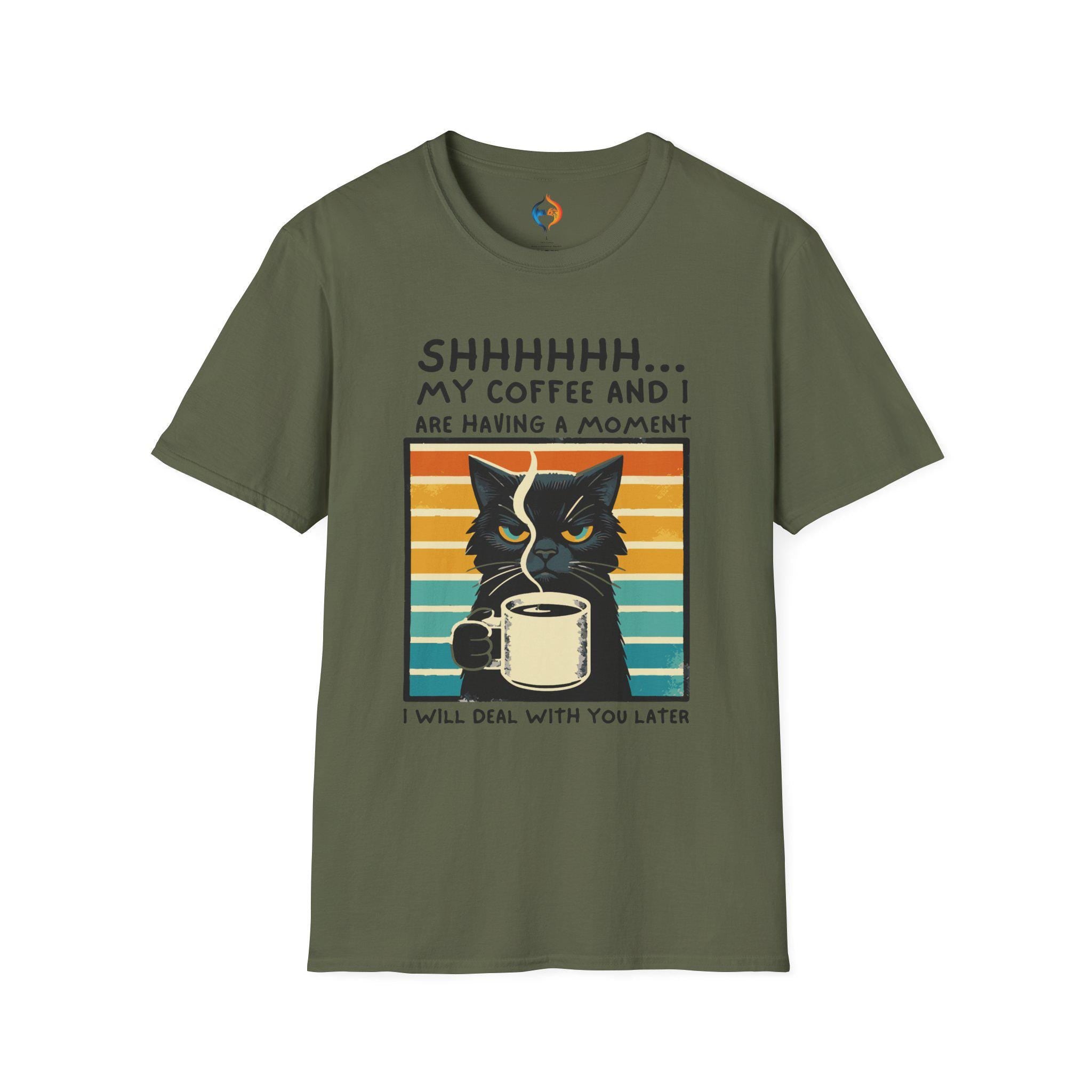 Funny Cat Lover Tee, Shhhh My Coffee and I Are Having a Moment T-Shirt | Coffee Lover Gift