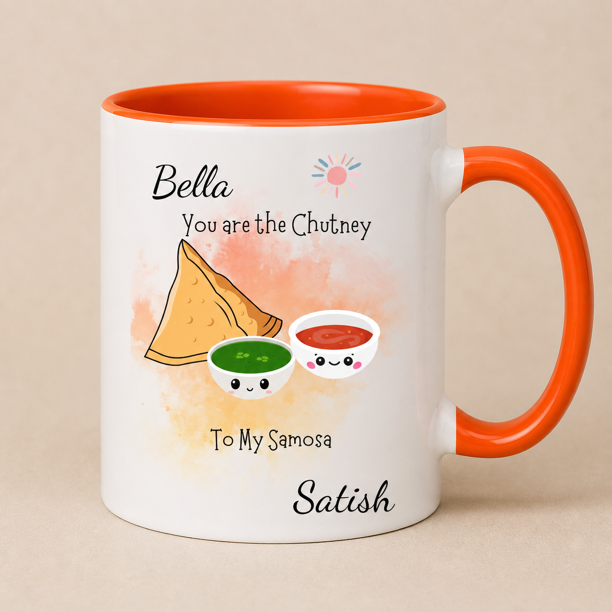 Personalized You Are The Chutney To My Samosa orange accent mug