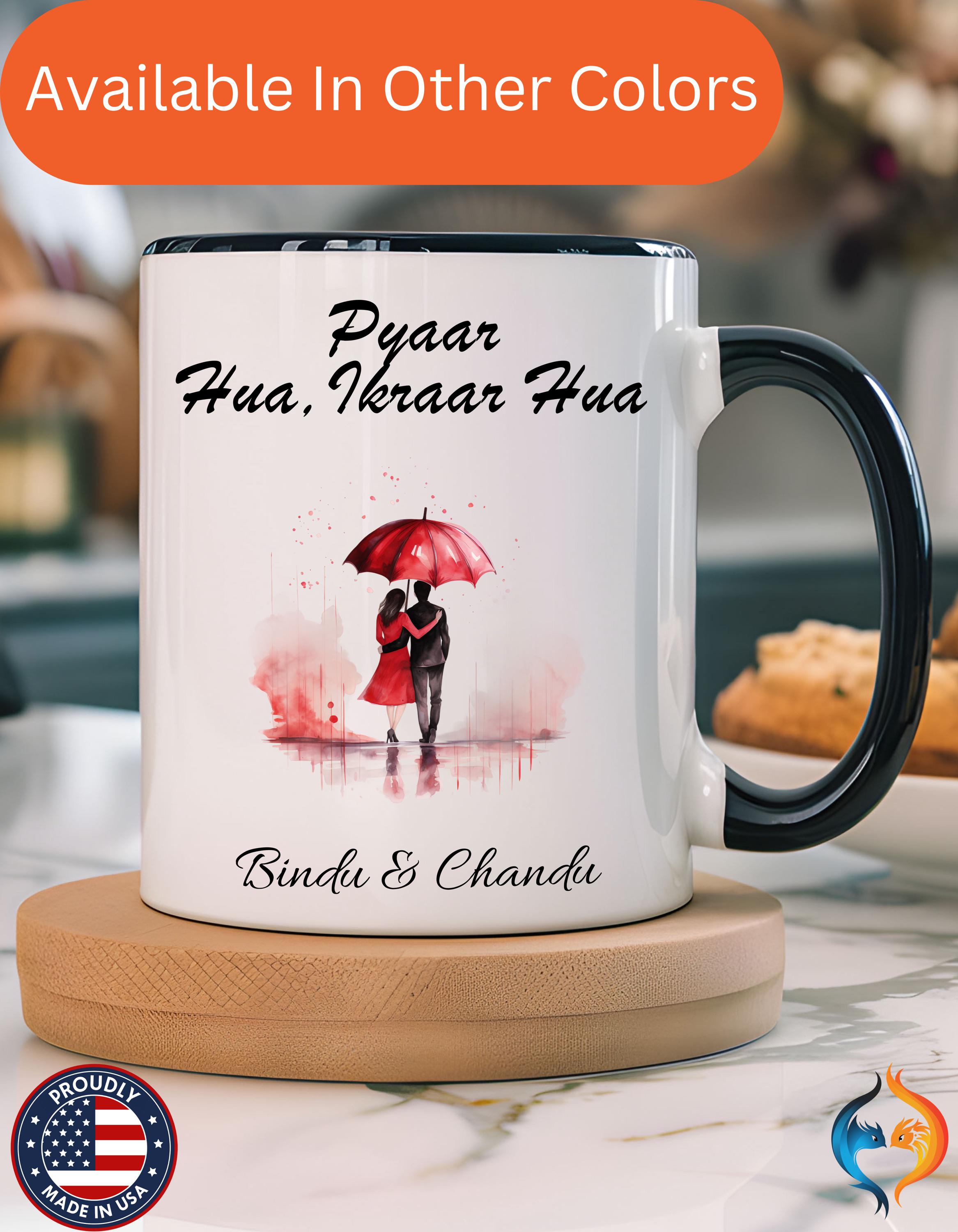 Pyaar Hua Ikraar Hua Romantic Couple Under Umbrella Mug Product Photo | Nutty Designs — alternate clean view