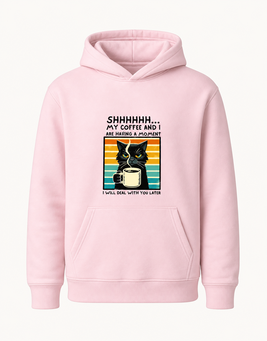 Coffee cat funny quote light pink hoodie front product image
