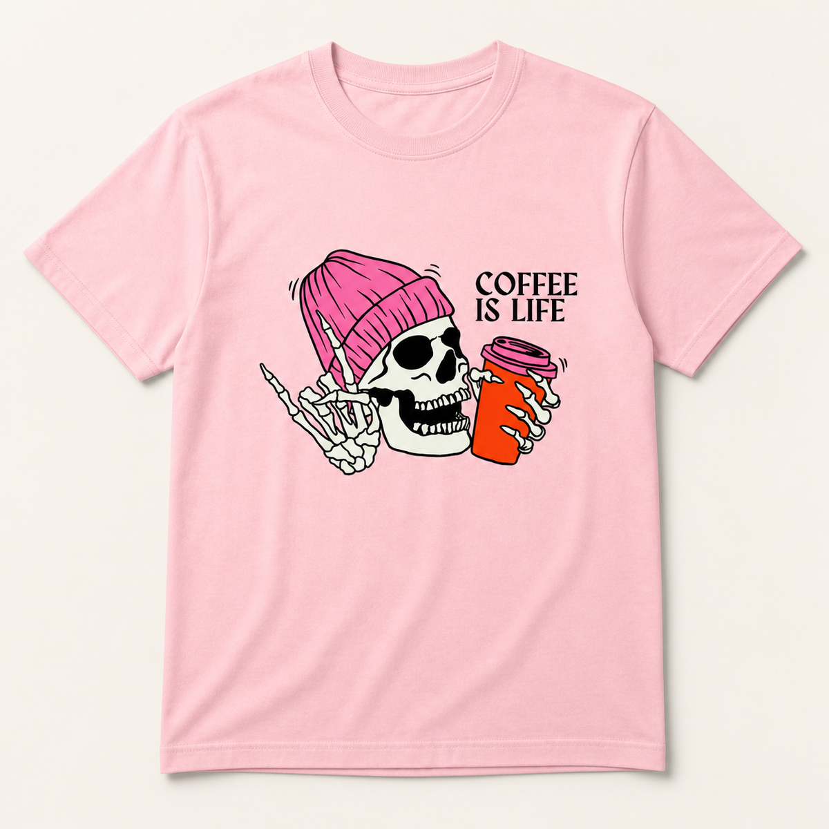 Coffee Is Life light pink T-shirt front product image