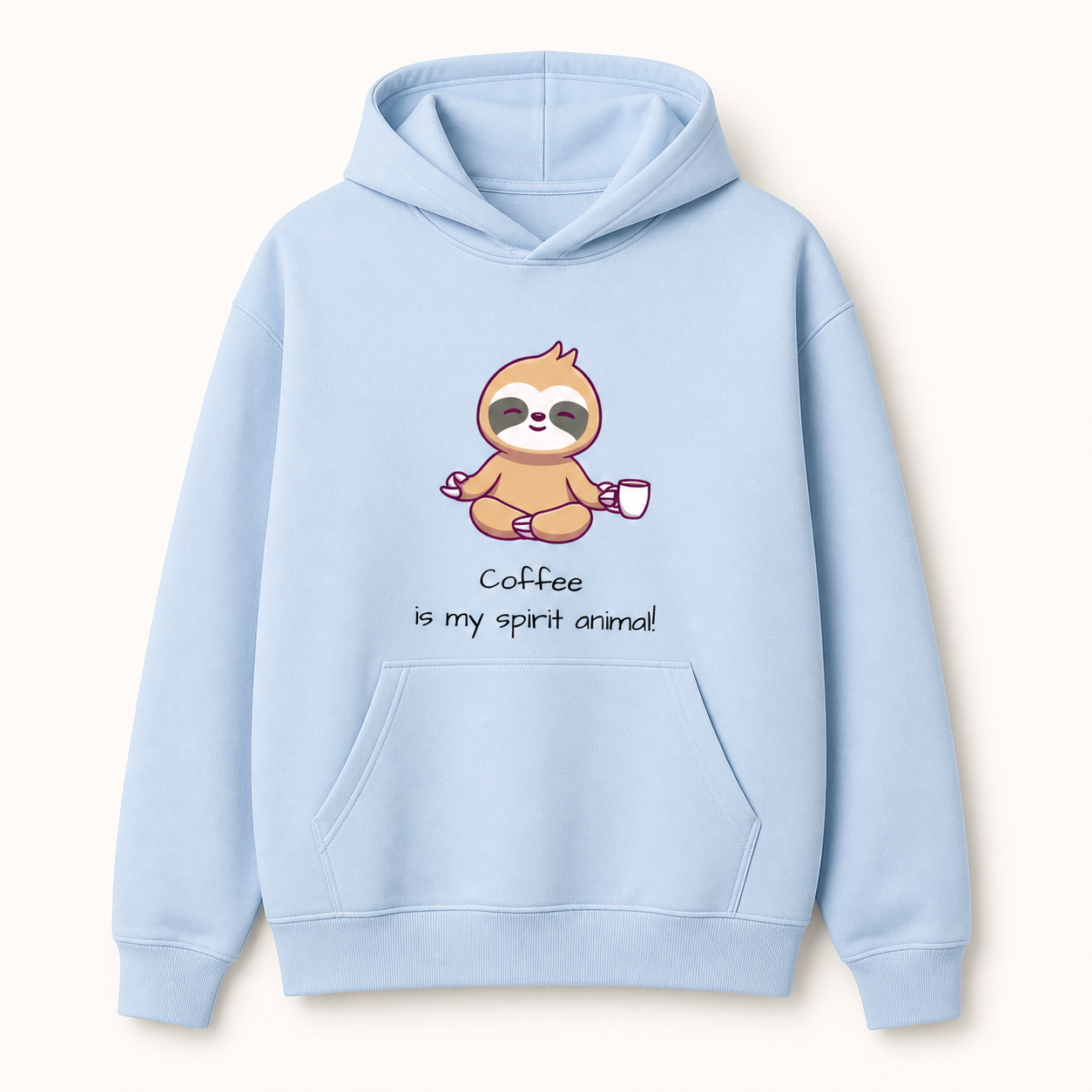 Coffee is my spirit animal sloth light blue hoodie front product image