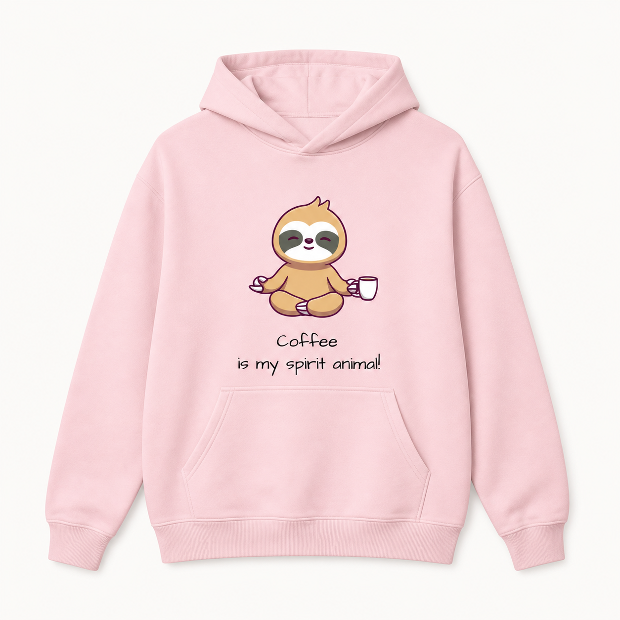 Coffee is my spirit animal sloth light pink hoodie front product image