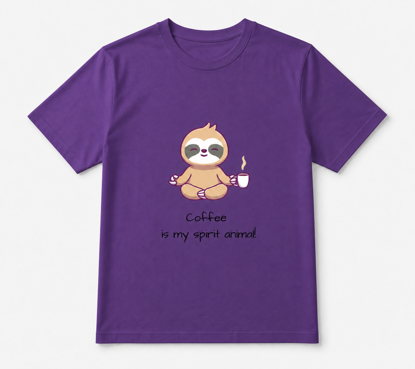 Coffee Is My Spirit Animal meditating sloth coffee lover graphic on iris unisex T-shirt, front product image