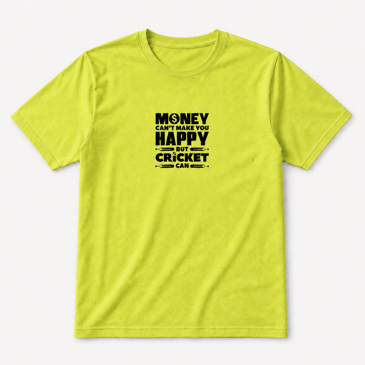 Money Can't Make You Happy but Cricket Can graphic on citrus unisex T-shirt, front product image