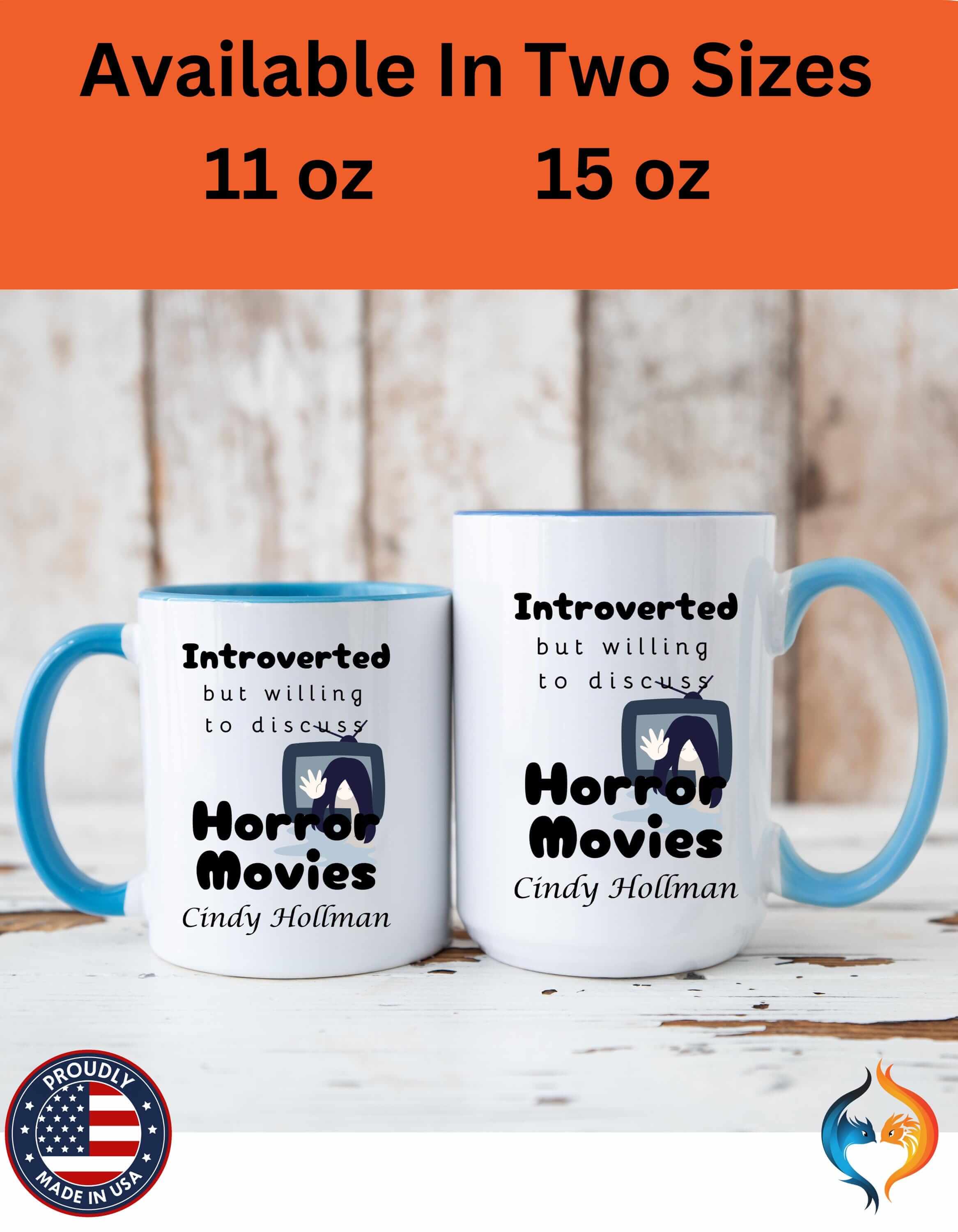 Customizable mug, funny coffee mug, Introverted But Willing To Discuss Horror Movies Personalized Accent cup (11oz, 15oz) gift under 20