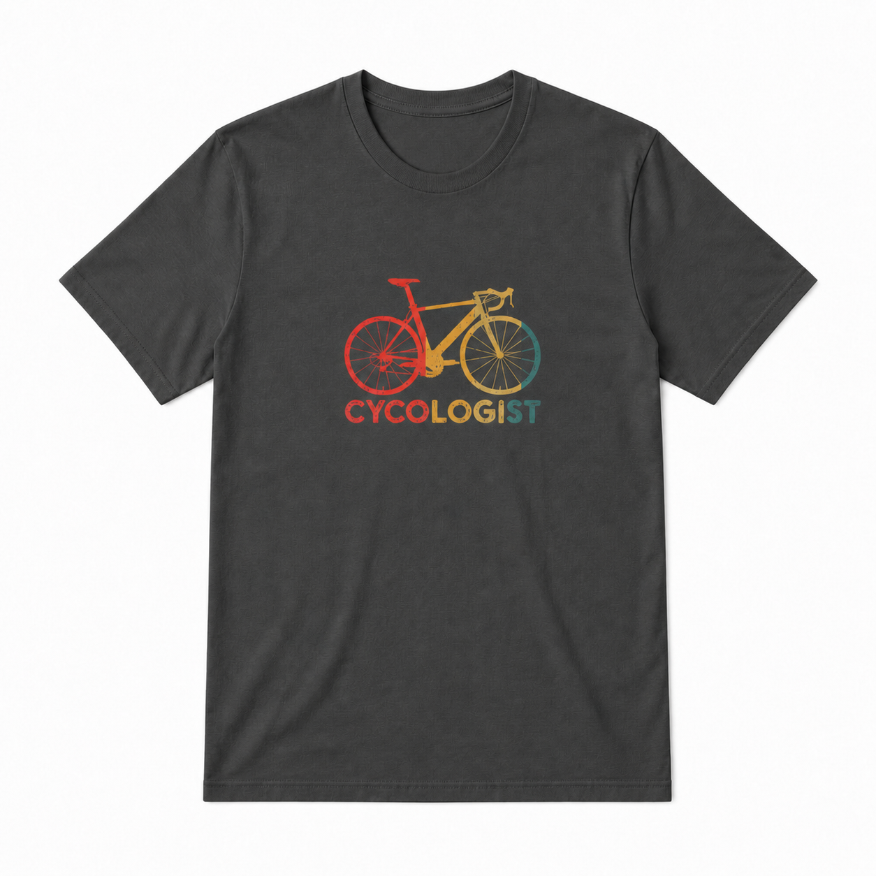 Cycologist retro bicycle graphic on charcoal unisex T-shirt, front product image