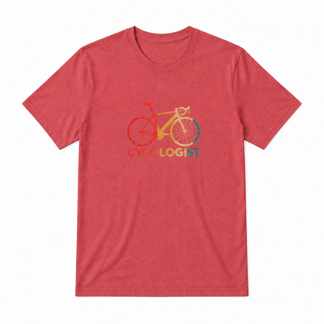 Cycologist retro bicycle graphic on heather red unisex T-shirt, front product image