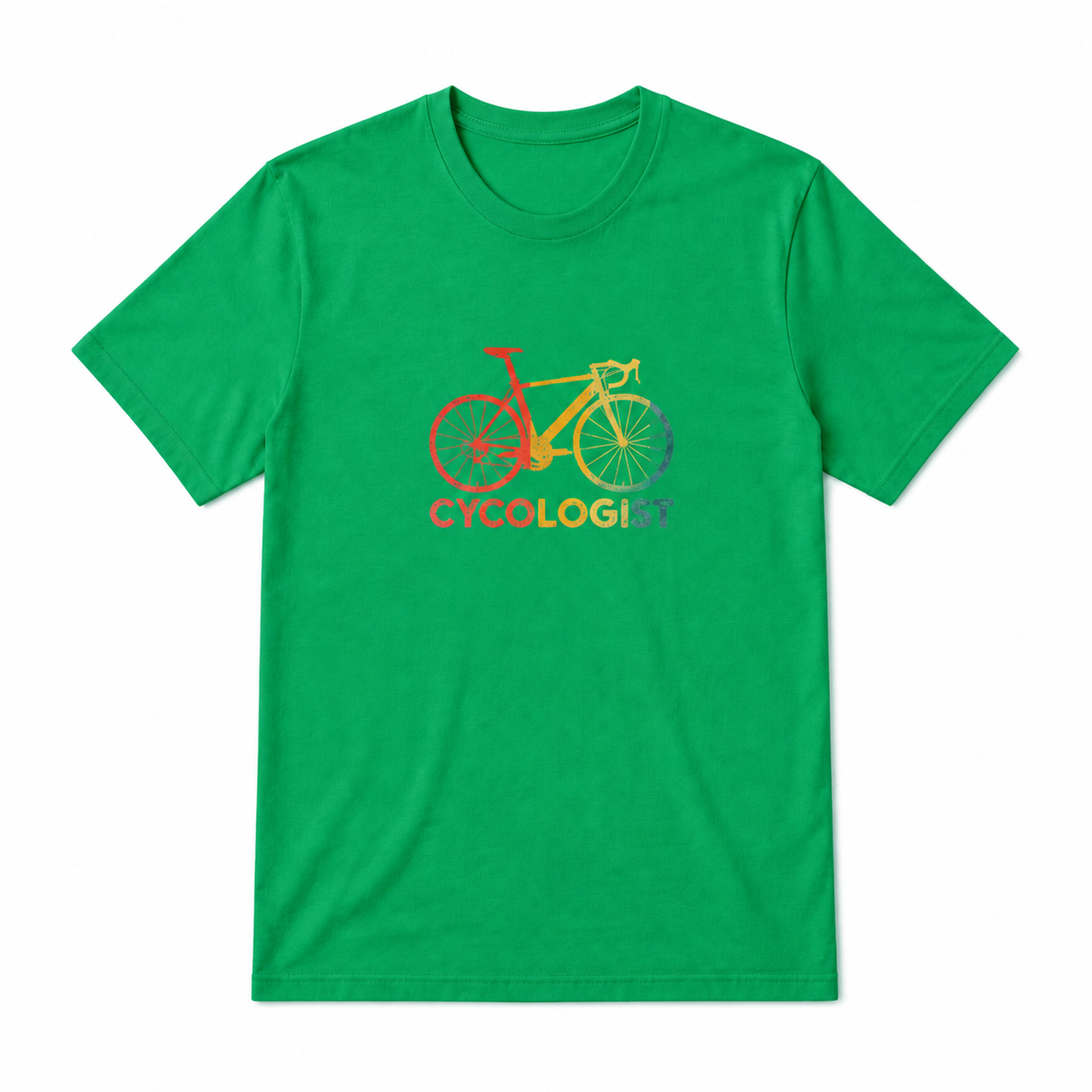 Cycologist retro bicycle graphic on irish green unisex T-shirt, front product image