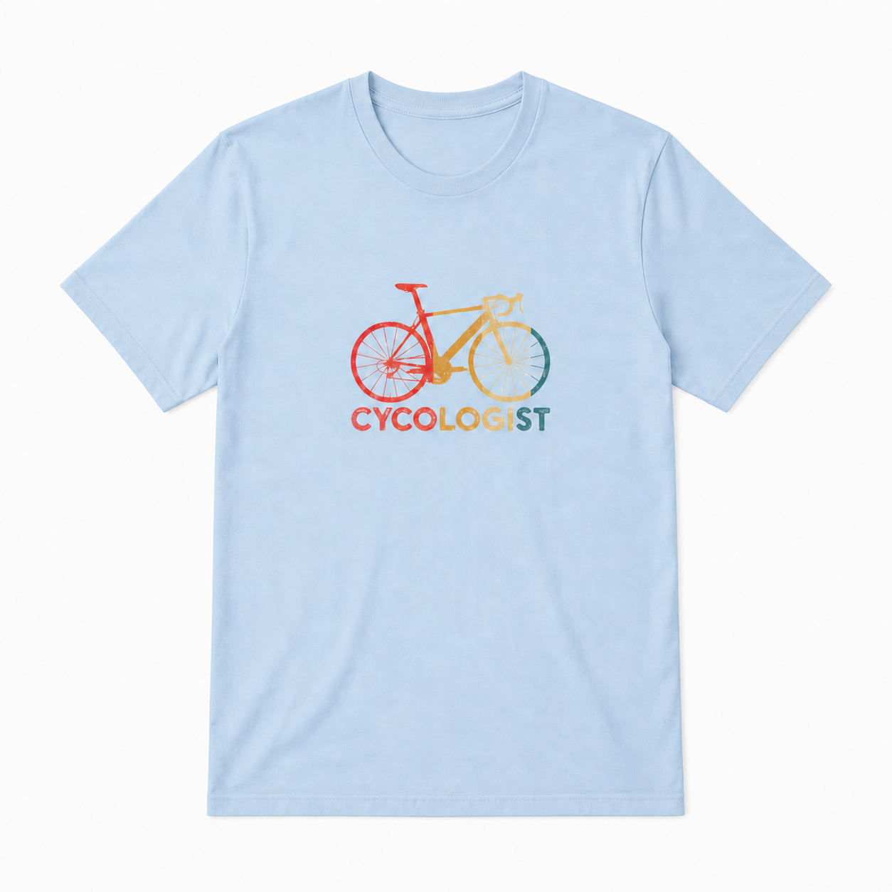 Cycologist retro bicycle graphic on light blue unisex T-shirt, front product image