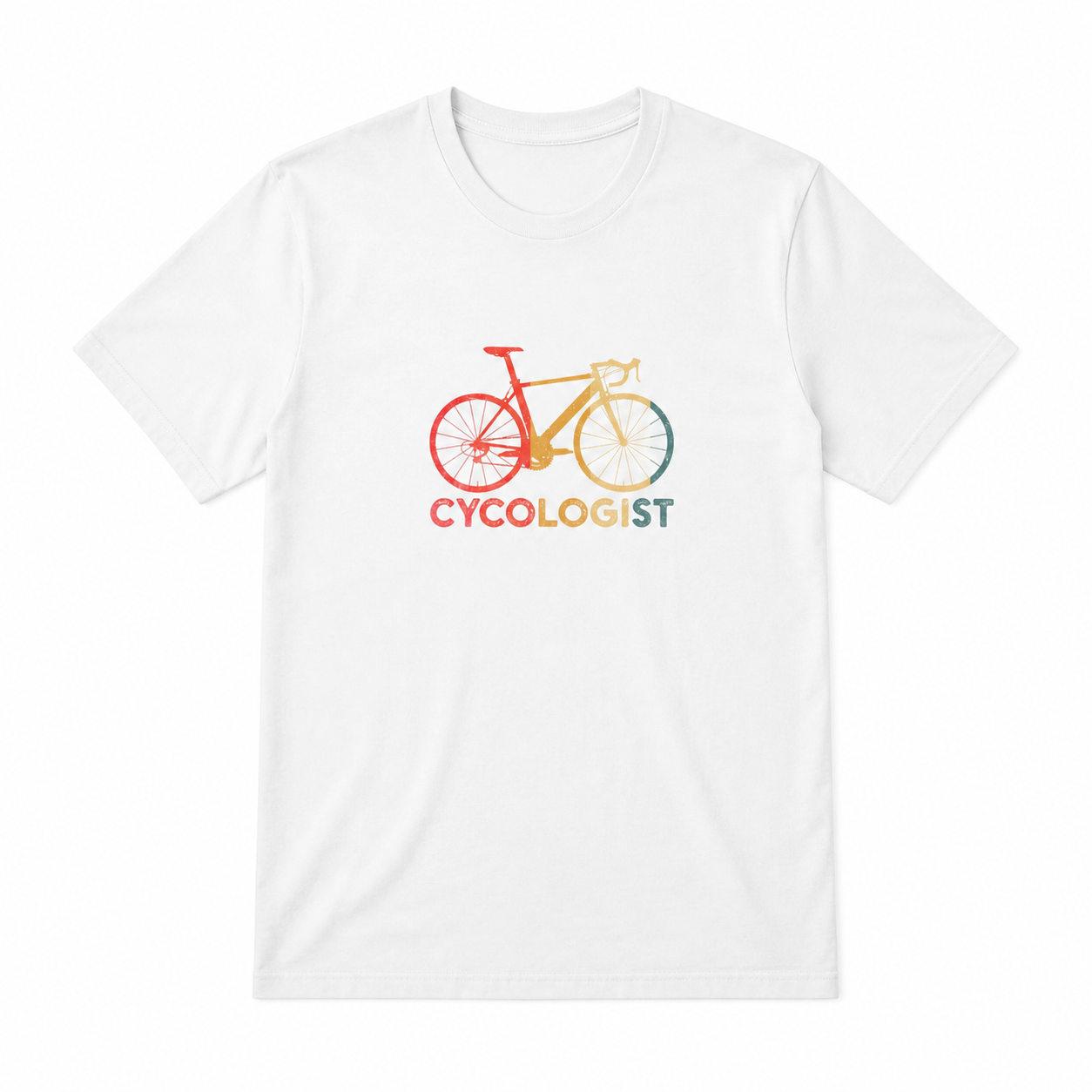 Cycologist retro bicycle graphic on white unisex T-shirt, front product image