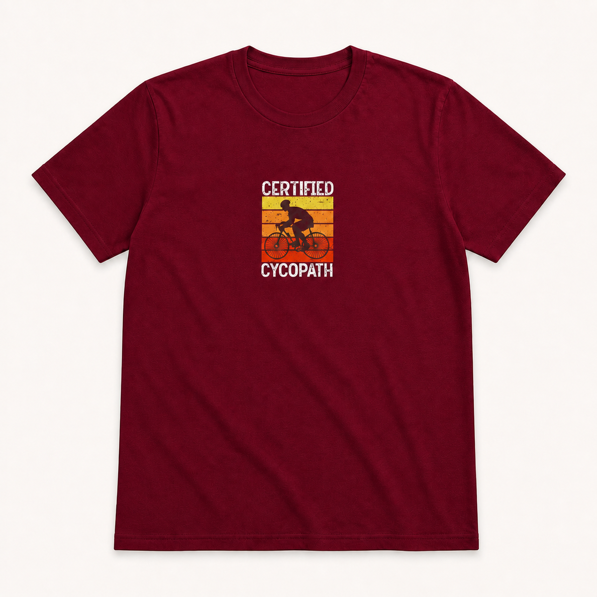 Certified Cycopath cycling graphic on cardinal red unisex T-shirt, front product image