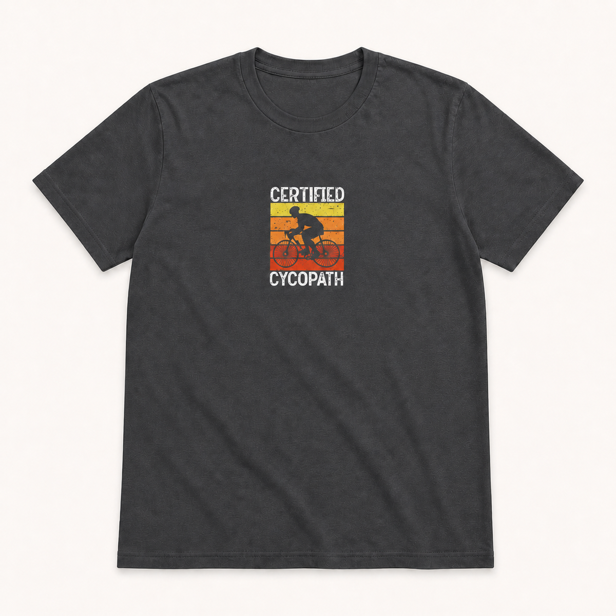 Certified Cycopath cycling graphic on charcoal unisex T-shirt, front product image