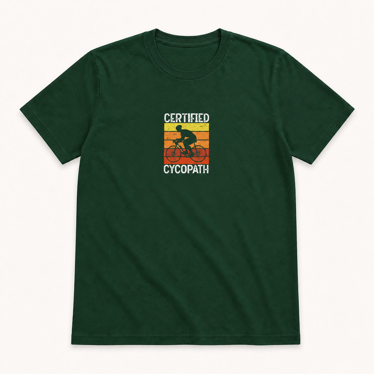 Certified Cycopath cycling graphic on forest green unisex T-shirt, front product image