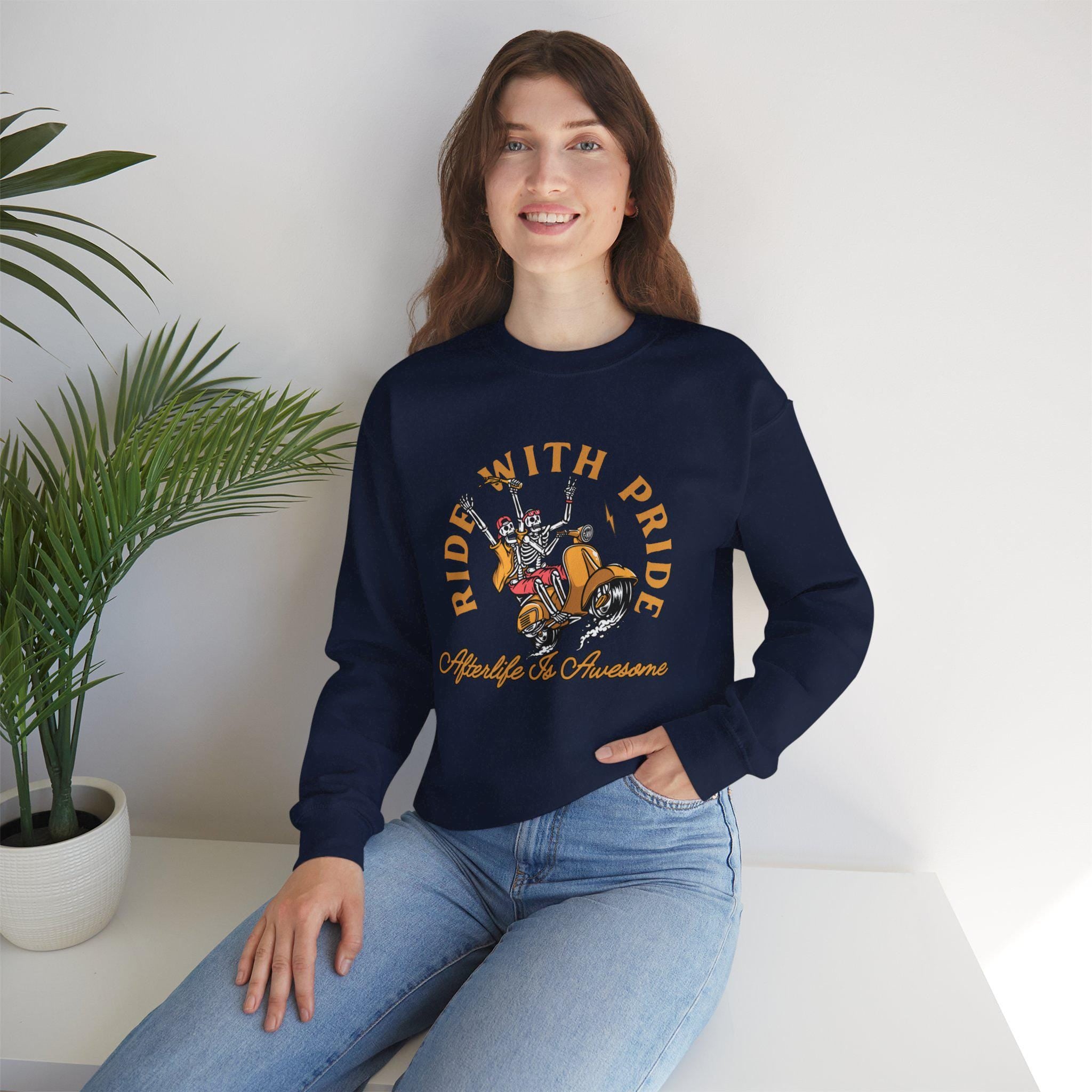 Ride With Pride Sweatshirt | Afterlife Is Awesome Skeleton | LGBTQ Funny Fall Autumn Diversity Apparel