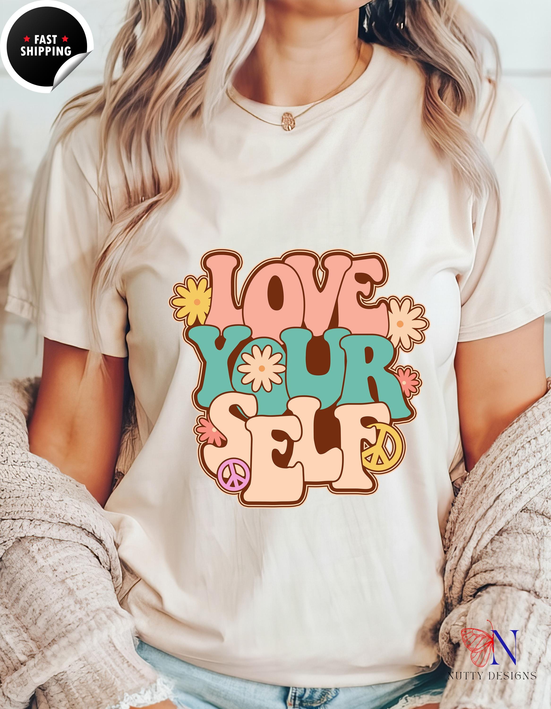 Positive Vibes Tee Retro Love Yourself T-Shirt | Vintage Inspired Tee for Self-Love & Positivity | Cute Graphic Shirt Gift for Her