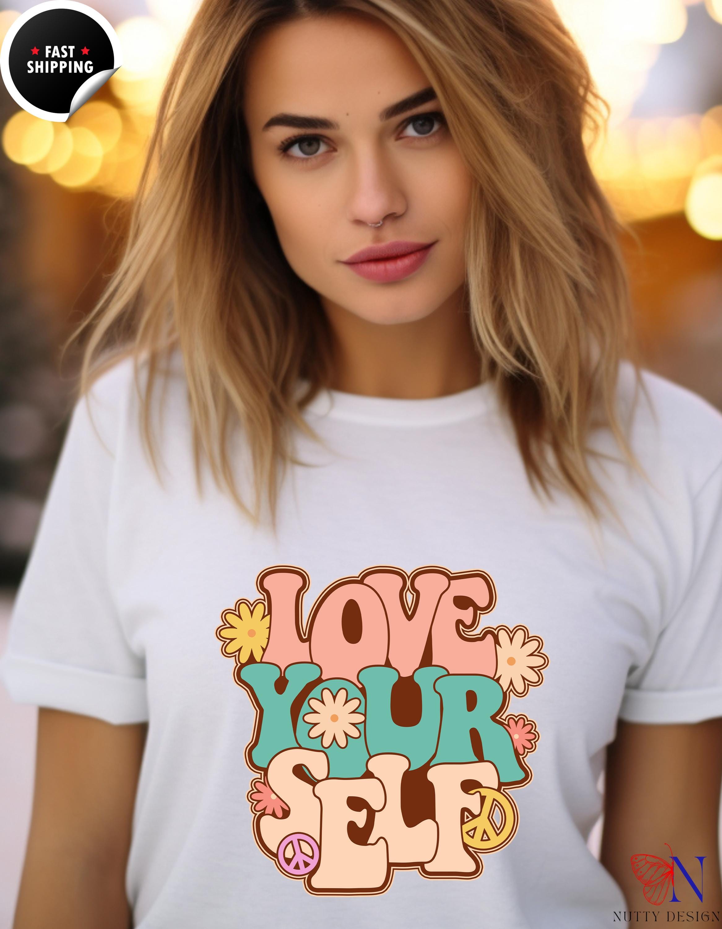 Positive Vibes Tee Retro Love Yourself T-Shirt | Vintage Inspired Tee for Self-Love & Positivity | Cute Graphic Shirt Gift for Her