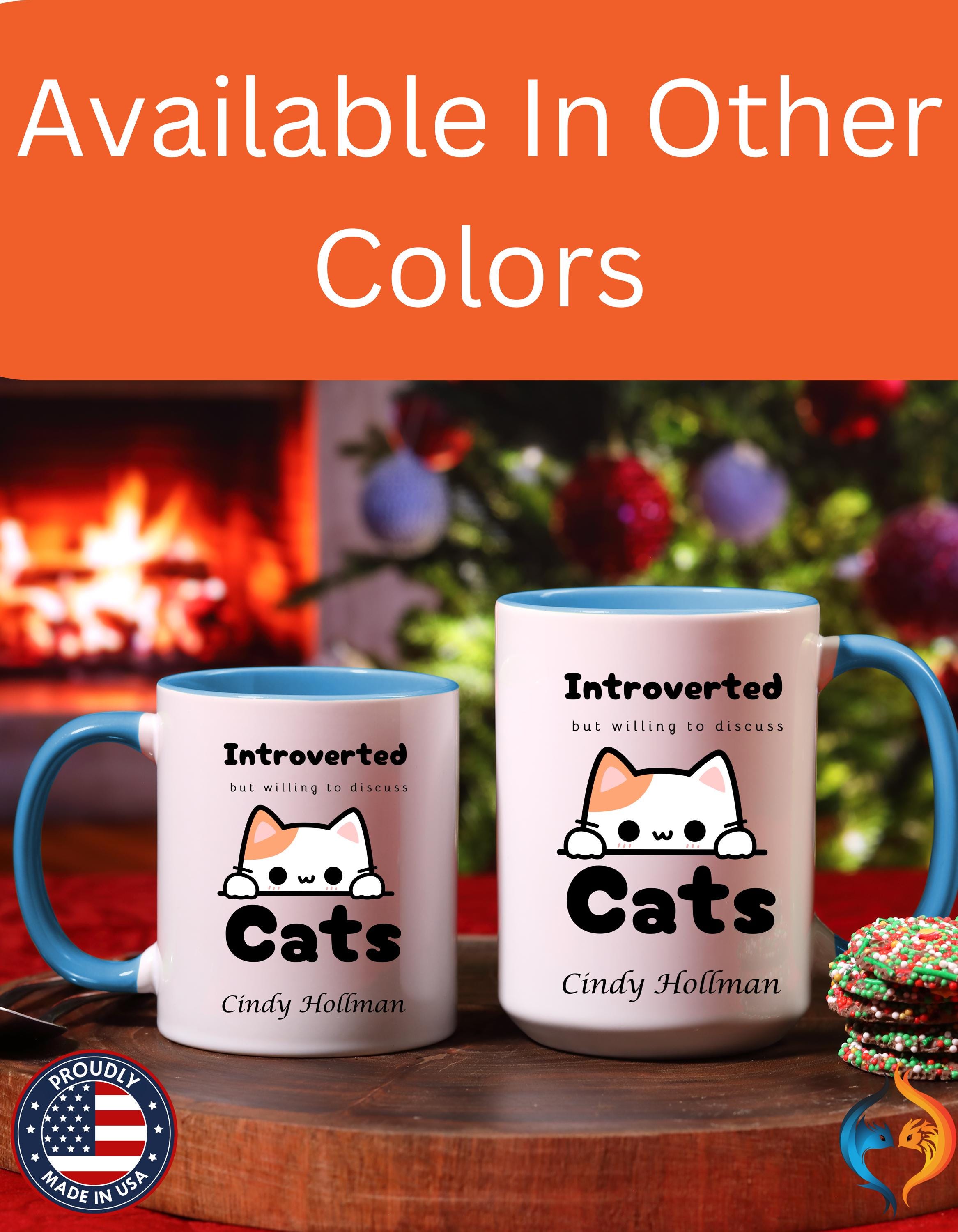 Customizable mug, funny coffee mug, Introverted But Willing To Discuss Cats Personalized Accent Coffee Cups (11 and 15oz), gift under 20