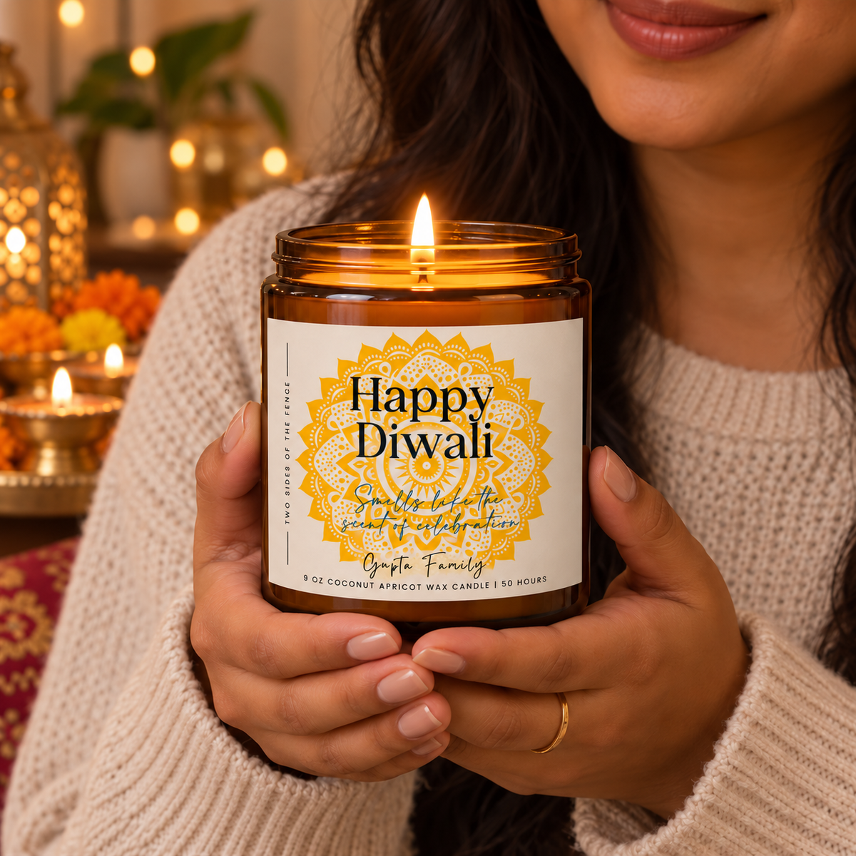 Personalized Diwali Candle - Scent of Celebration Rangoli, 9 oz