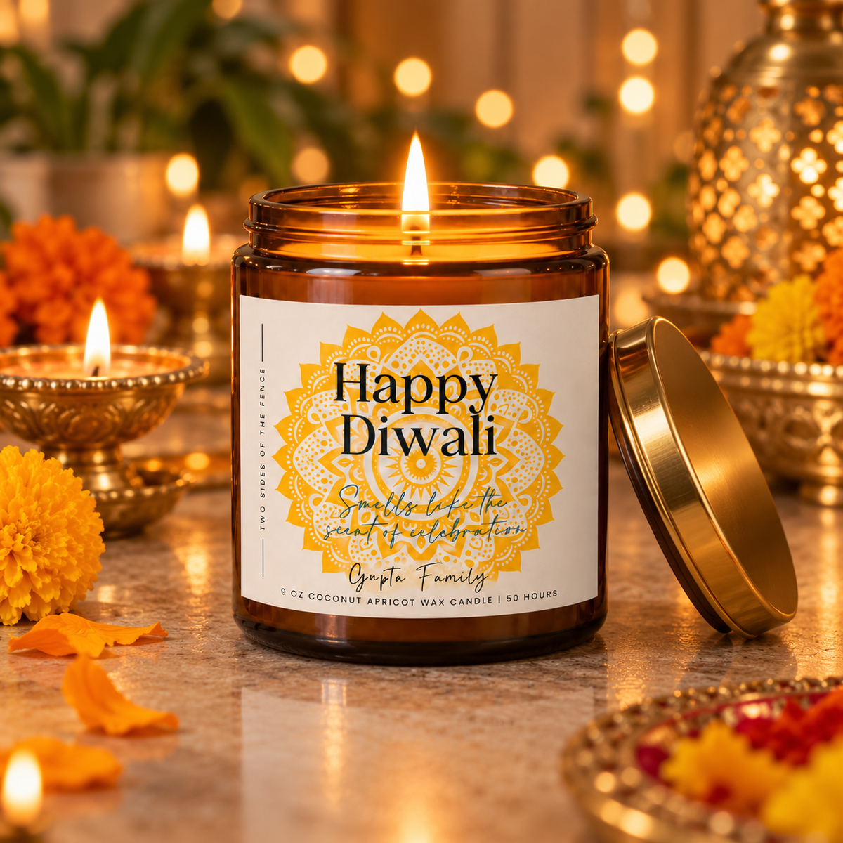 Personalized Diwali Candle - Scent of Celebration Rangoli, 9 oz