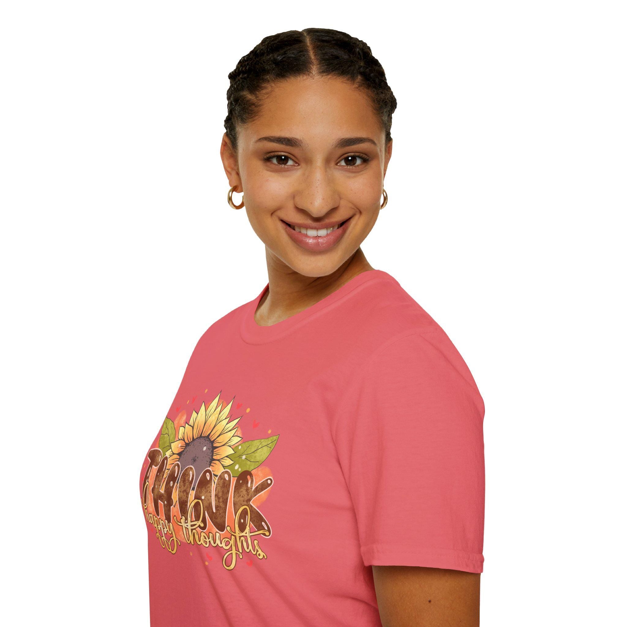 Think Happy Thoughts T-Shirt, Positive Sayings Tee, Good Vibes Only Unisex Shirt, Encouraging & Motivational Apparel