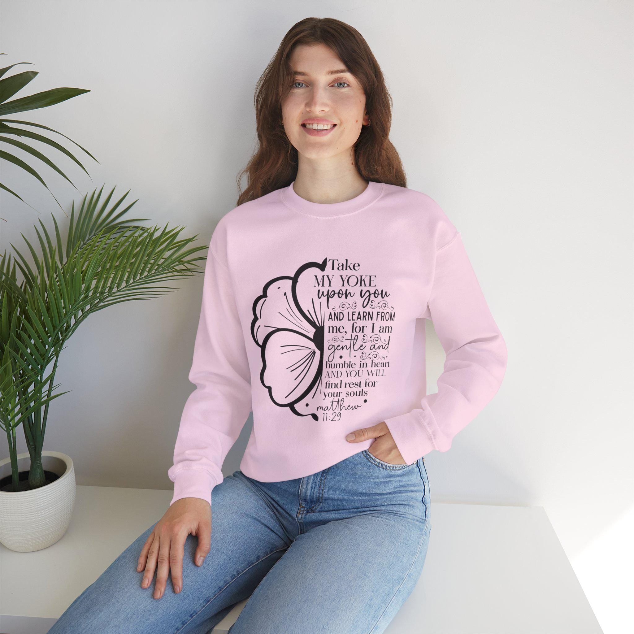 Faith-based Clothing Take My Yoke Upon You Sweatshirt, Learn from Me for I Am Gentle & Comfy Christian Apparel, Inspirational Gift for Her