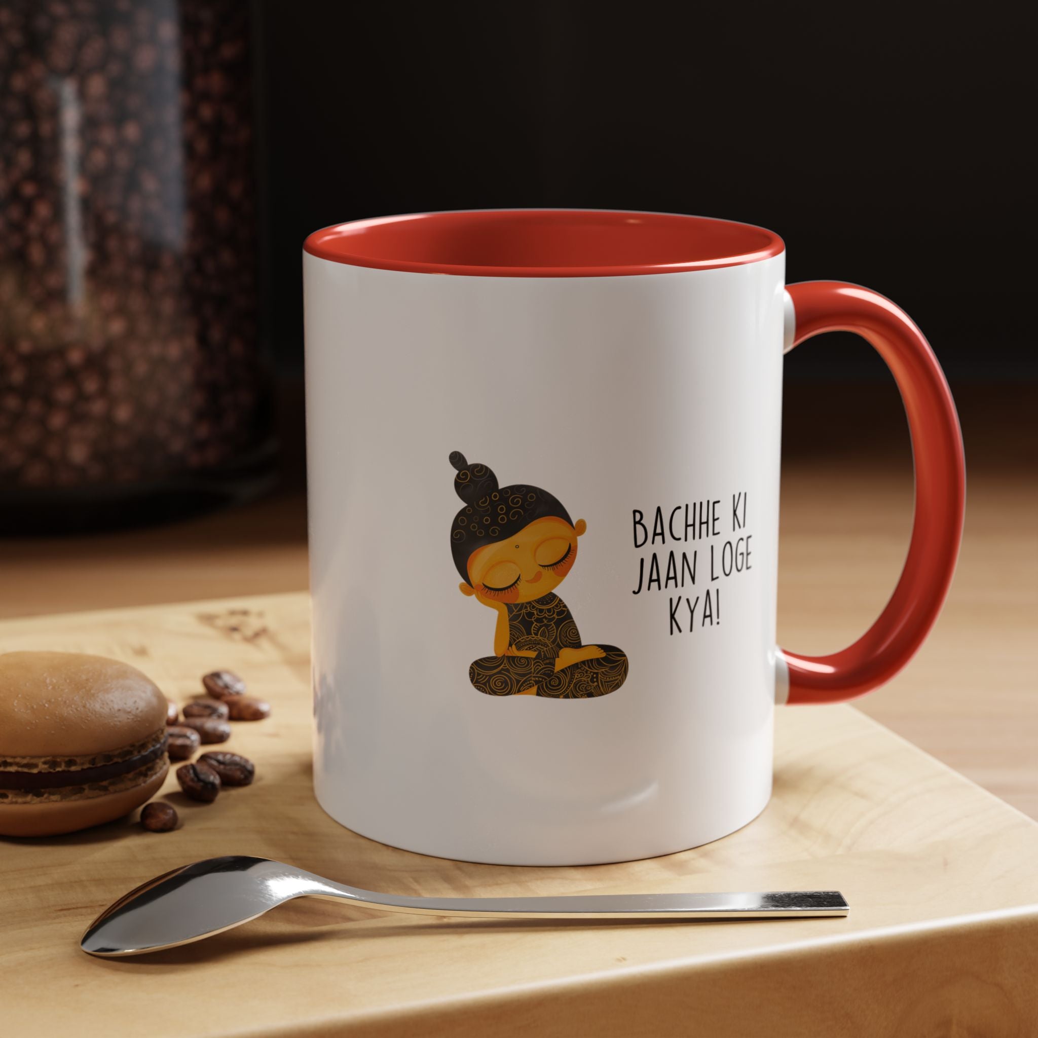 Funny Coffee Mug, Personalized Mug, Desi Roots Mug 'Bachhe Ki Jaan Loge Kya' Accent Cup (11/15oz), Gift Under 20, White Elephant, Chai Cup