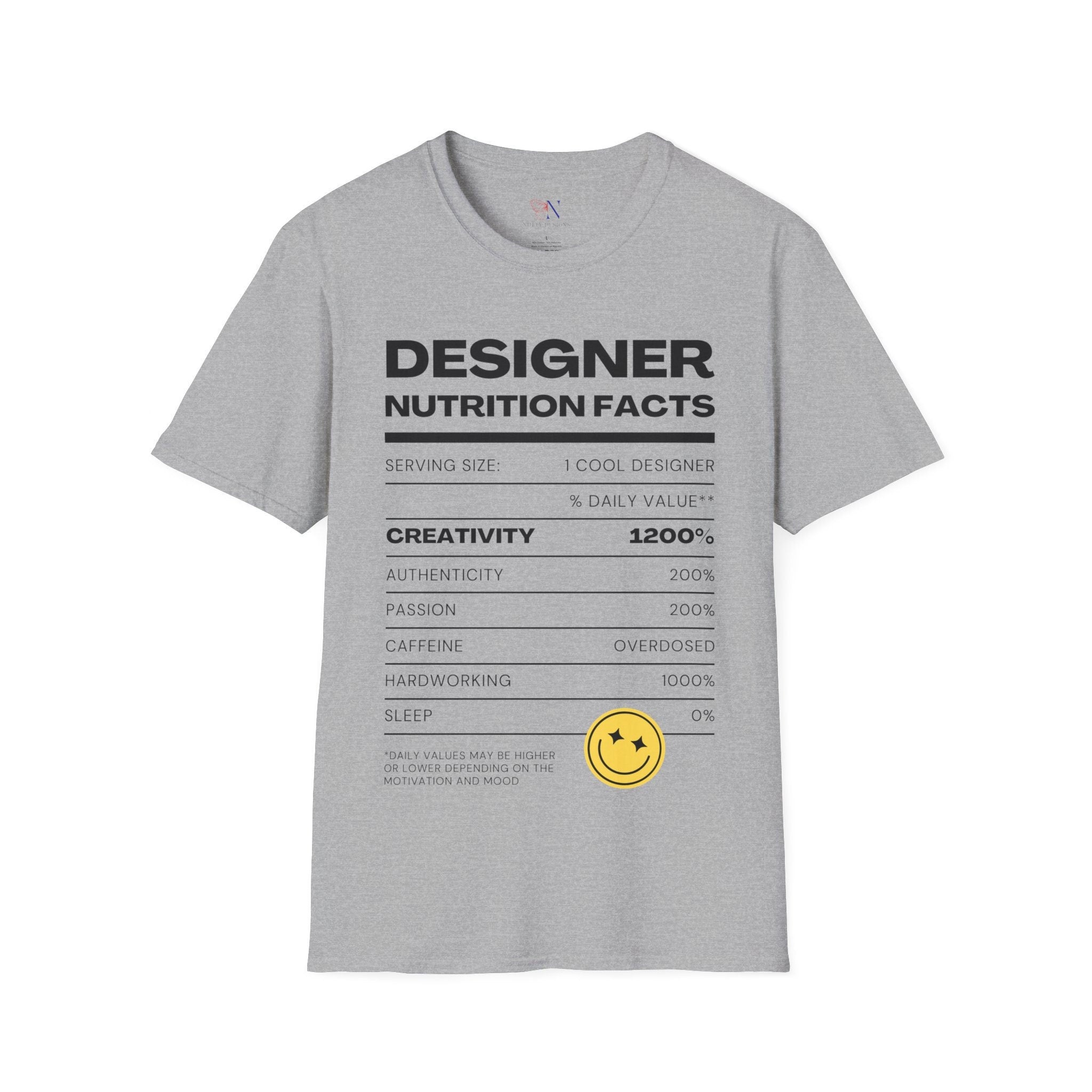 Designer Nutrition Facts Shirt, Funny Designer Shirt, Creativity Shirt, Design Shirt, Creative Shirt, Creative Drive Shirt unisex Shirt