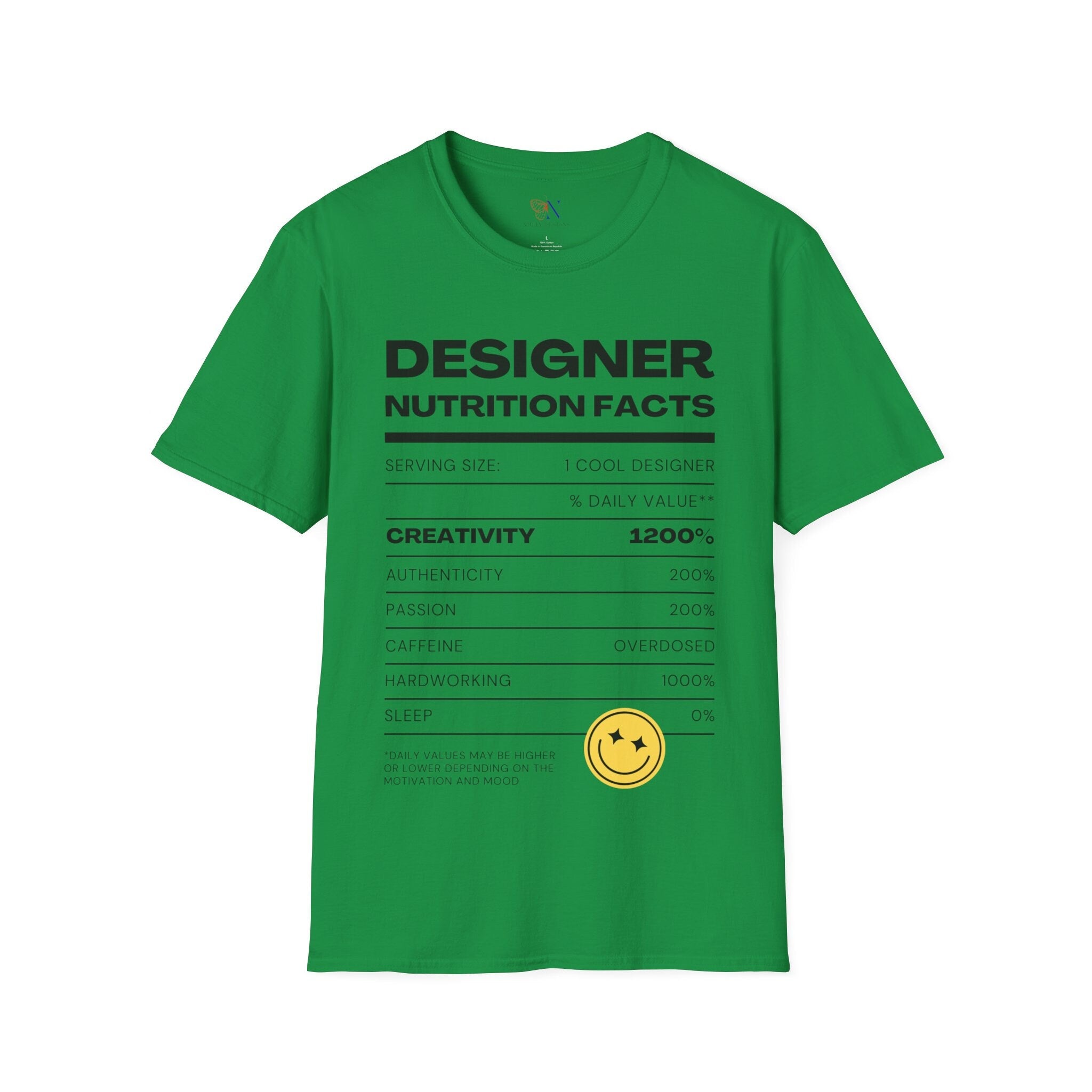 Designer Nutrition Facts Shirt, Funny Designer Shirt, Creativity Shirt, Design Shirt, Creative Shirt, Creative Drive Shirt unisex Shirt