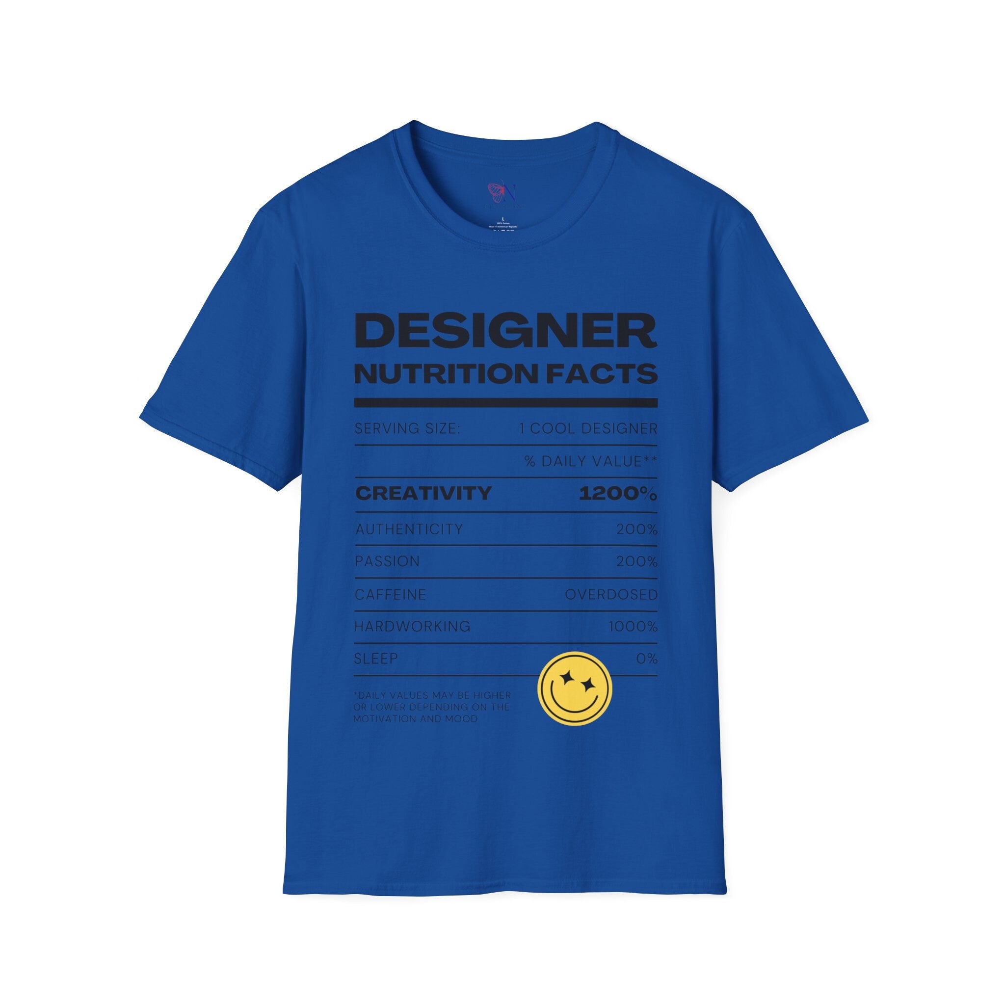Designer Nutrition Facts Shirt, Funny Designer Shirt, Creativity Shirt, Design Shirt, Creative Shirt, Creative Drive Shirt unisex Shirt