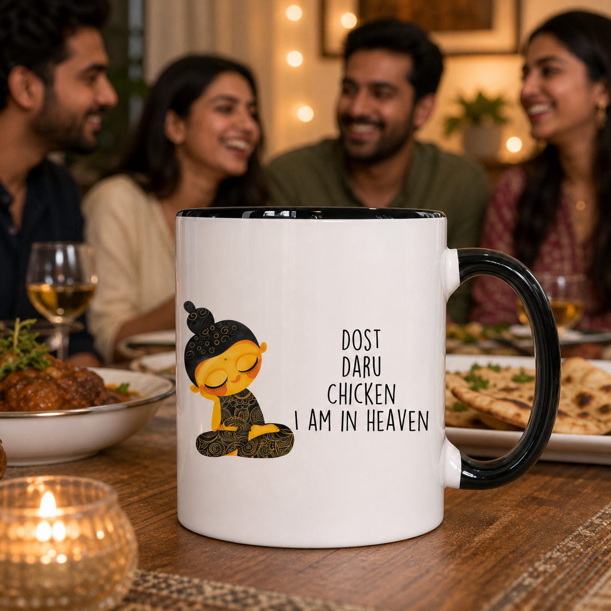 Dost Daru Chicken I'm in Heaven black accent mug lifestyle image