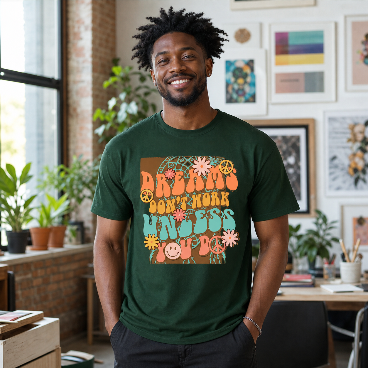 Dreams Do Not Work Unless You Do motivational graphic T-shirt lifestyle photo