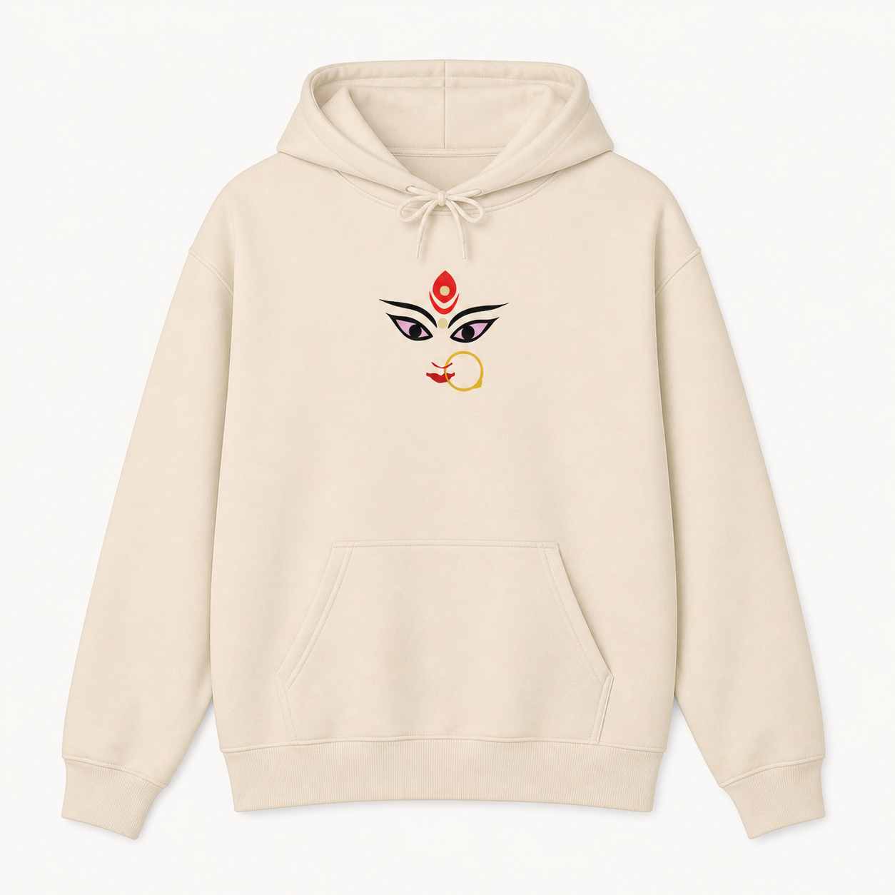 Goddess Durga Bengali eyes graphic sand hoodie front product image