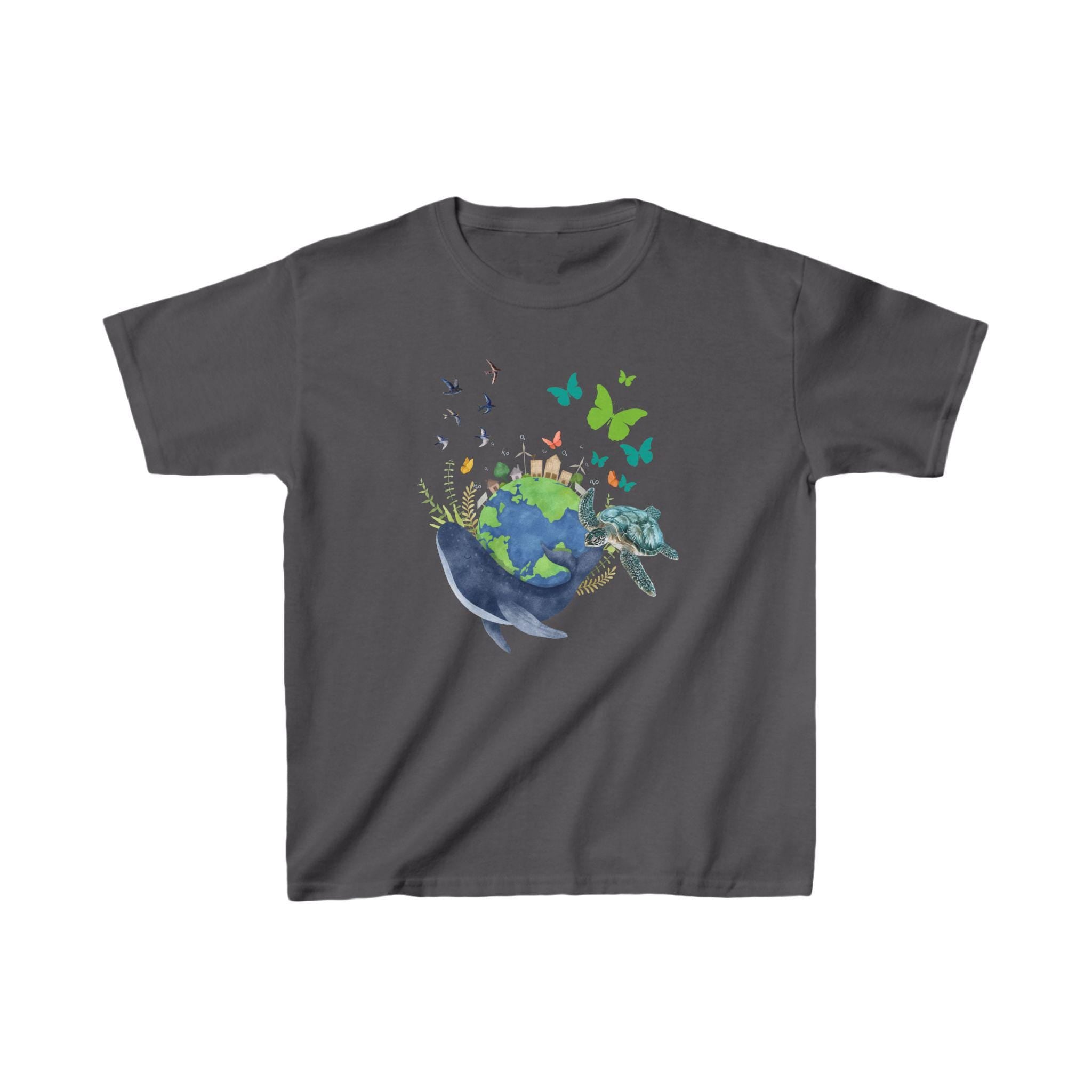 Kids T-Shirt, Mother Earth Sea Animals Design, Ocean Theme Tee, Children's Short Sleeve Shirt, Environmental Awareness Tee