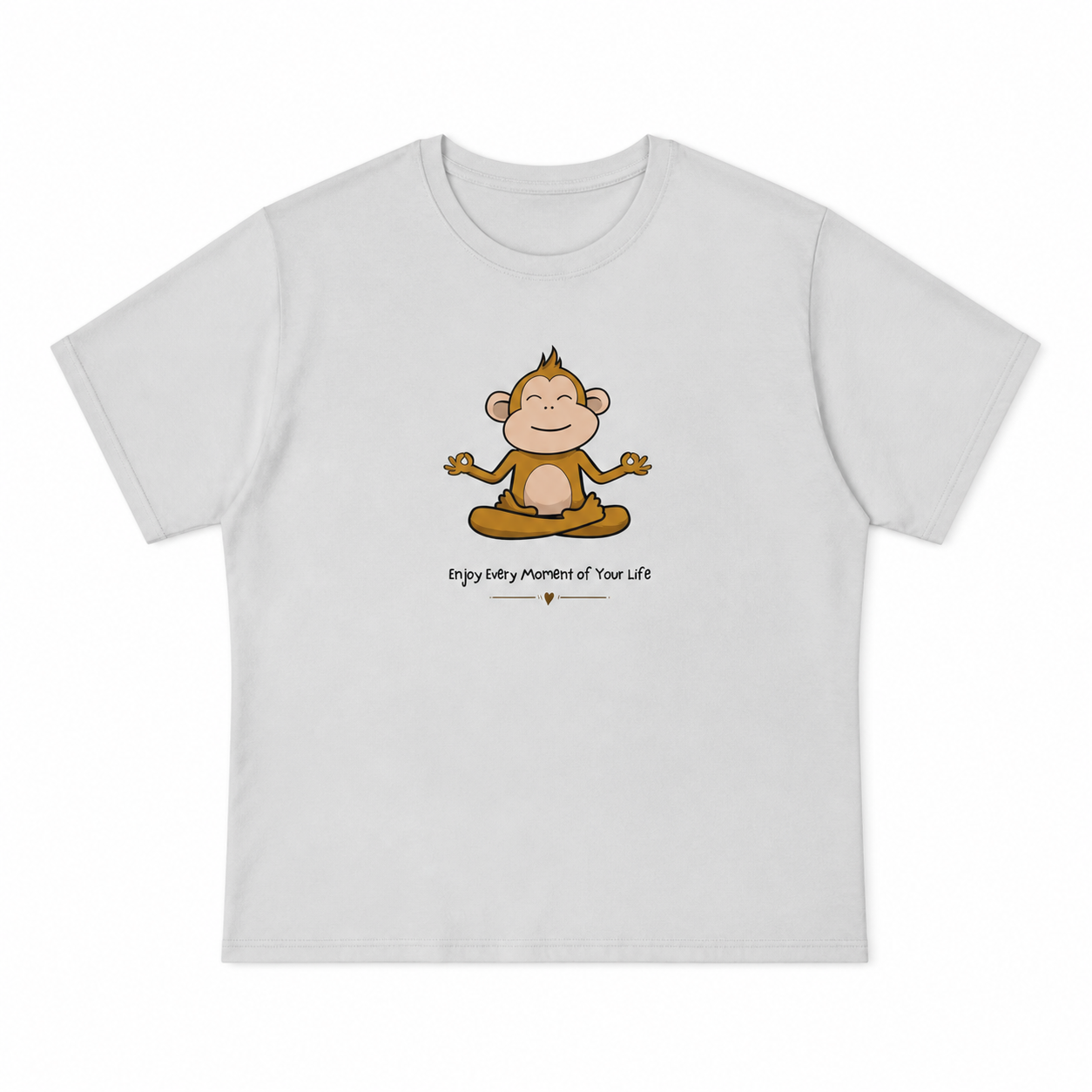Enjoy Every Moment of Your Life meditating monkey graphic on ice grey unisex T-shirt, front product image