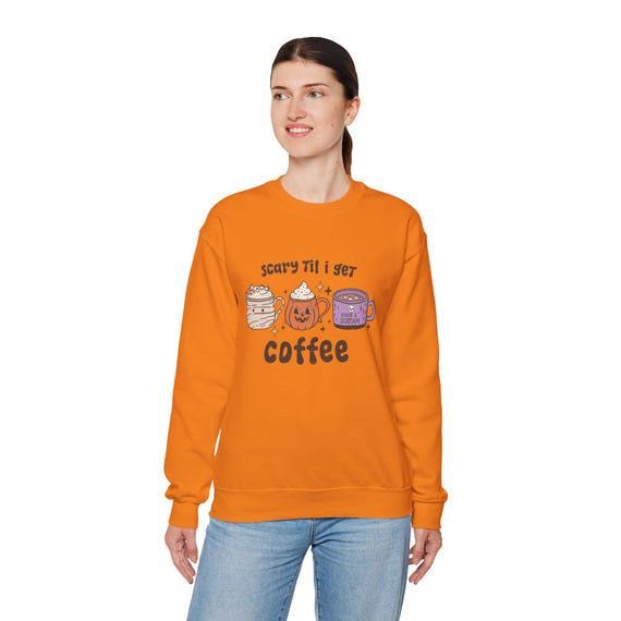 Distressed Sweatshirt | Scary Till I Get Coffee | Cozy Vintage Style | Perfect for Fall | Unique Gift Idea