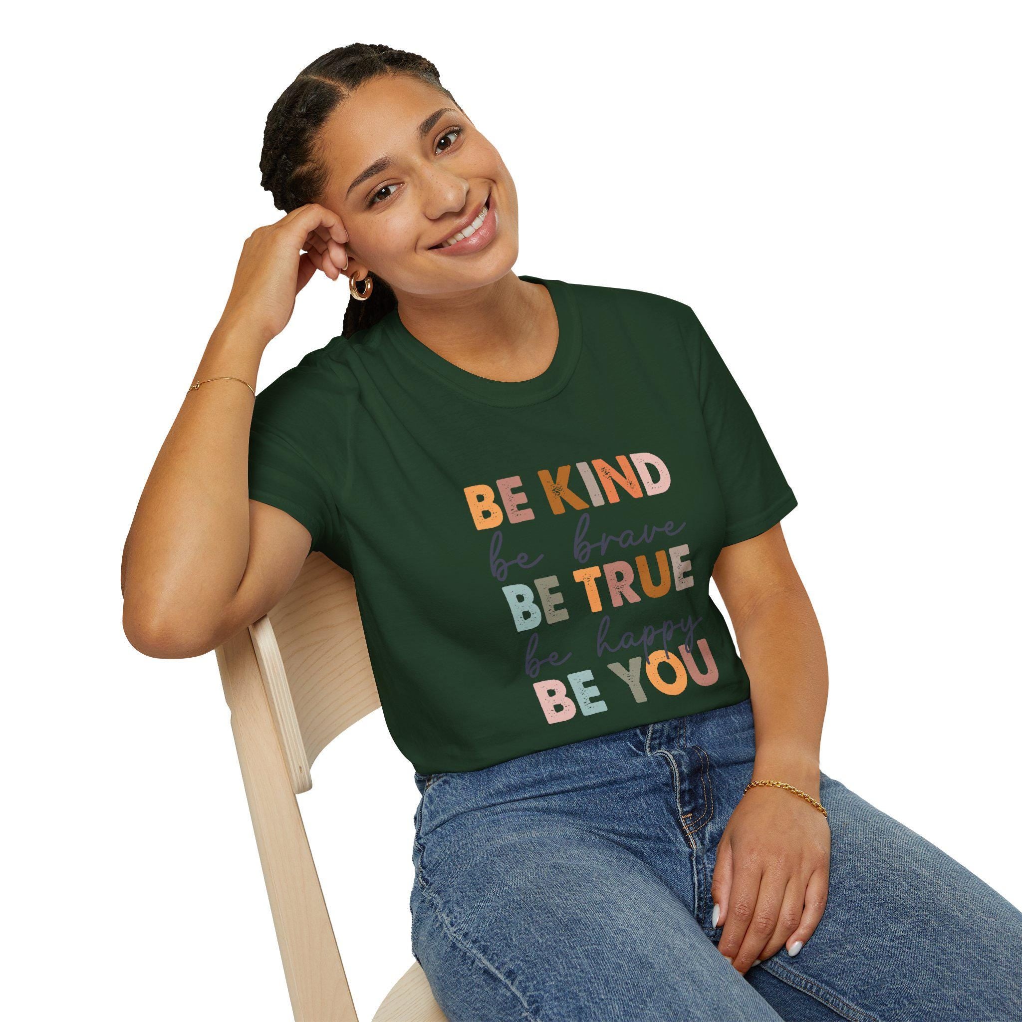 Be Kind T-shirt, True and Be Yourself Graphic Tee, Brave & Happy Shirt for Women, Positive Affirmation Apparel, Motivational Gift