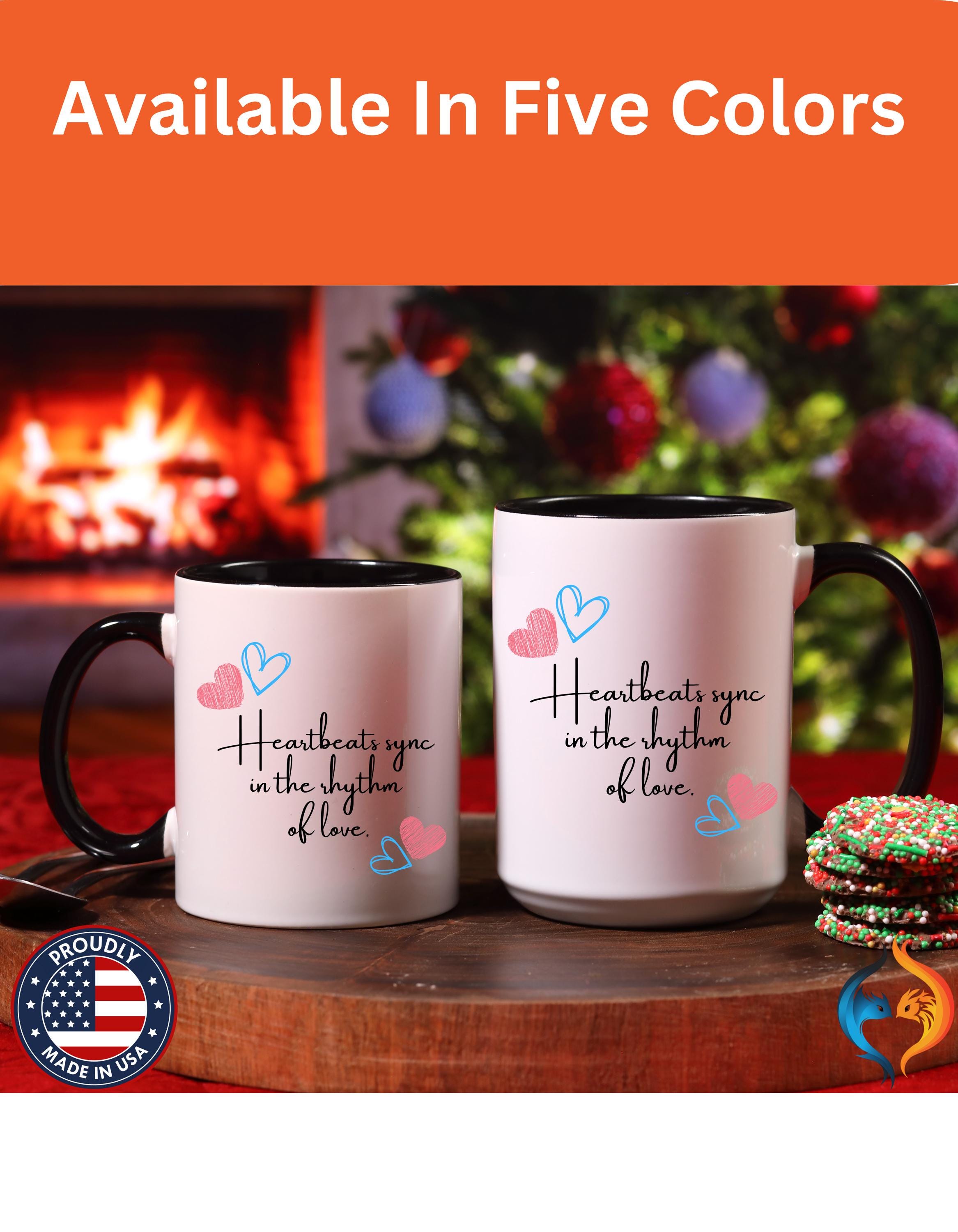 Personalized Mug - Heartbeats Sync in the Rhythm of Love, Accent Cup for Anniversary & Valentine's Day Couples Gift