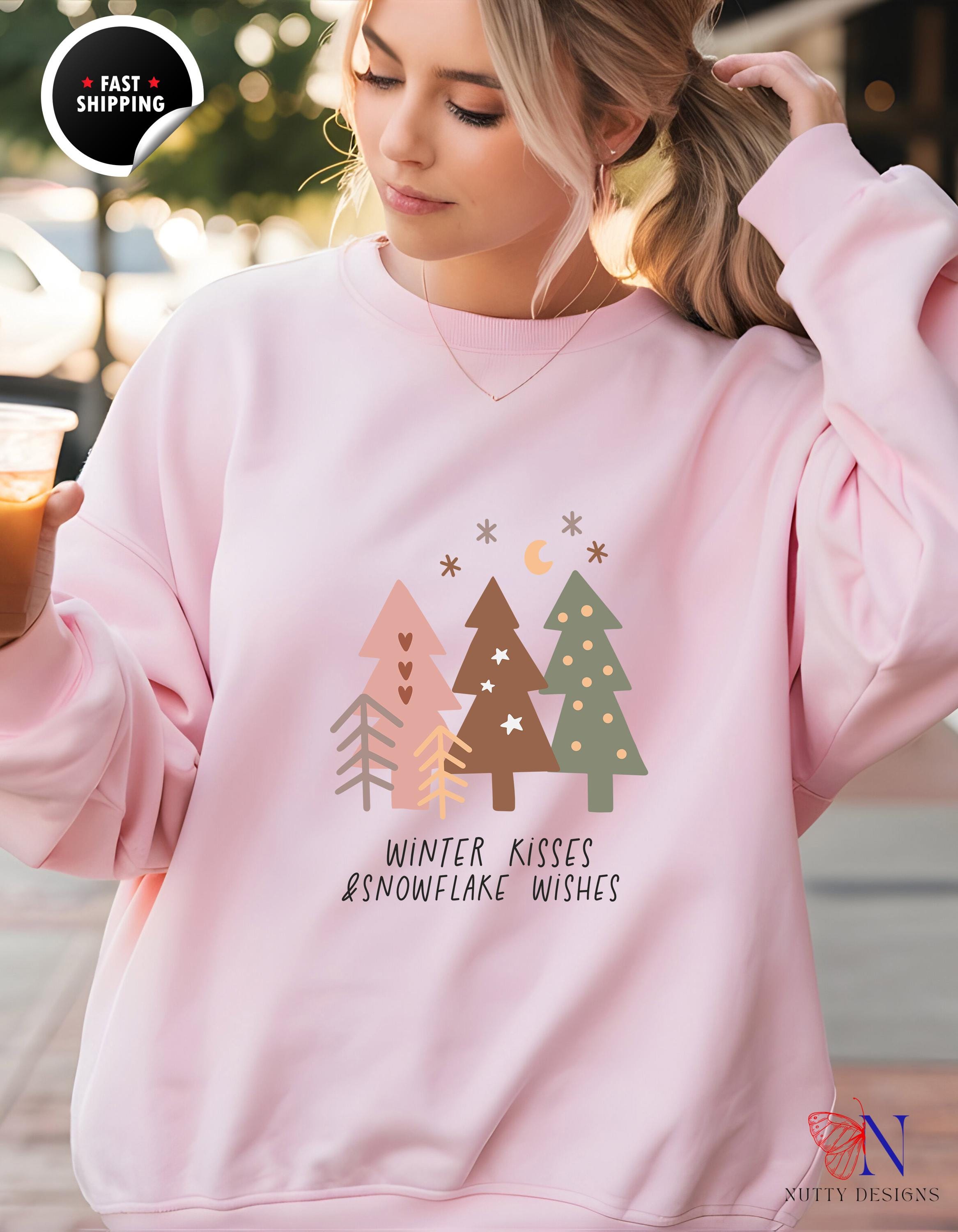 Boho Sweatshirt: Winter Kisses & Snowflake Wishes, Cozy Christmas Apparel, Holiday Gift for Her, Trendy Winterwear