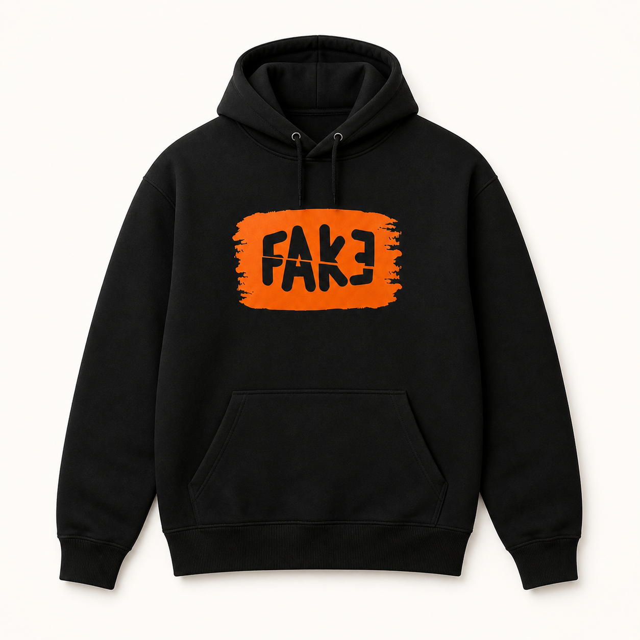 FAKE orange statement graphic black hoodie front product image