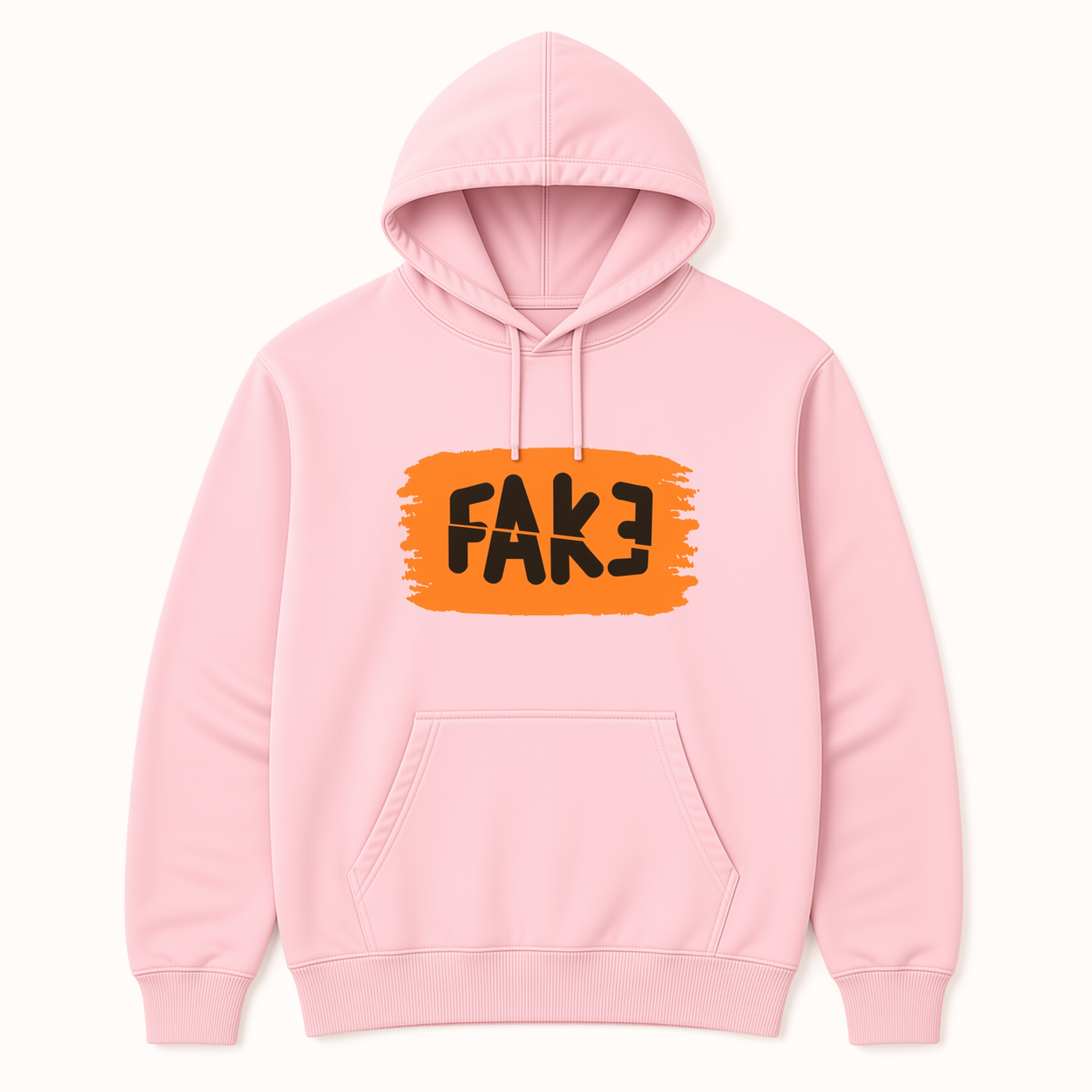 FAKE orange statement graphic light pink hoodie front product image