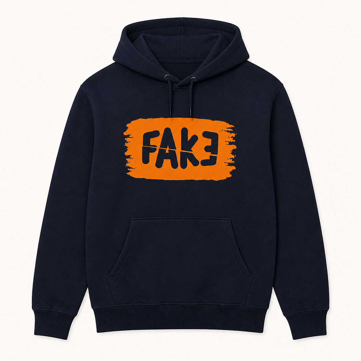 FAKE orange statement graphic navy hoodie front product image