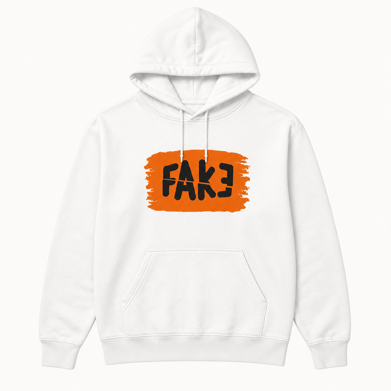 FAKE orange statement graphic white hoodie front product image