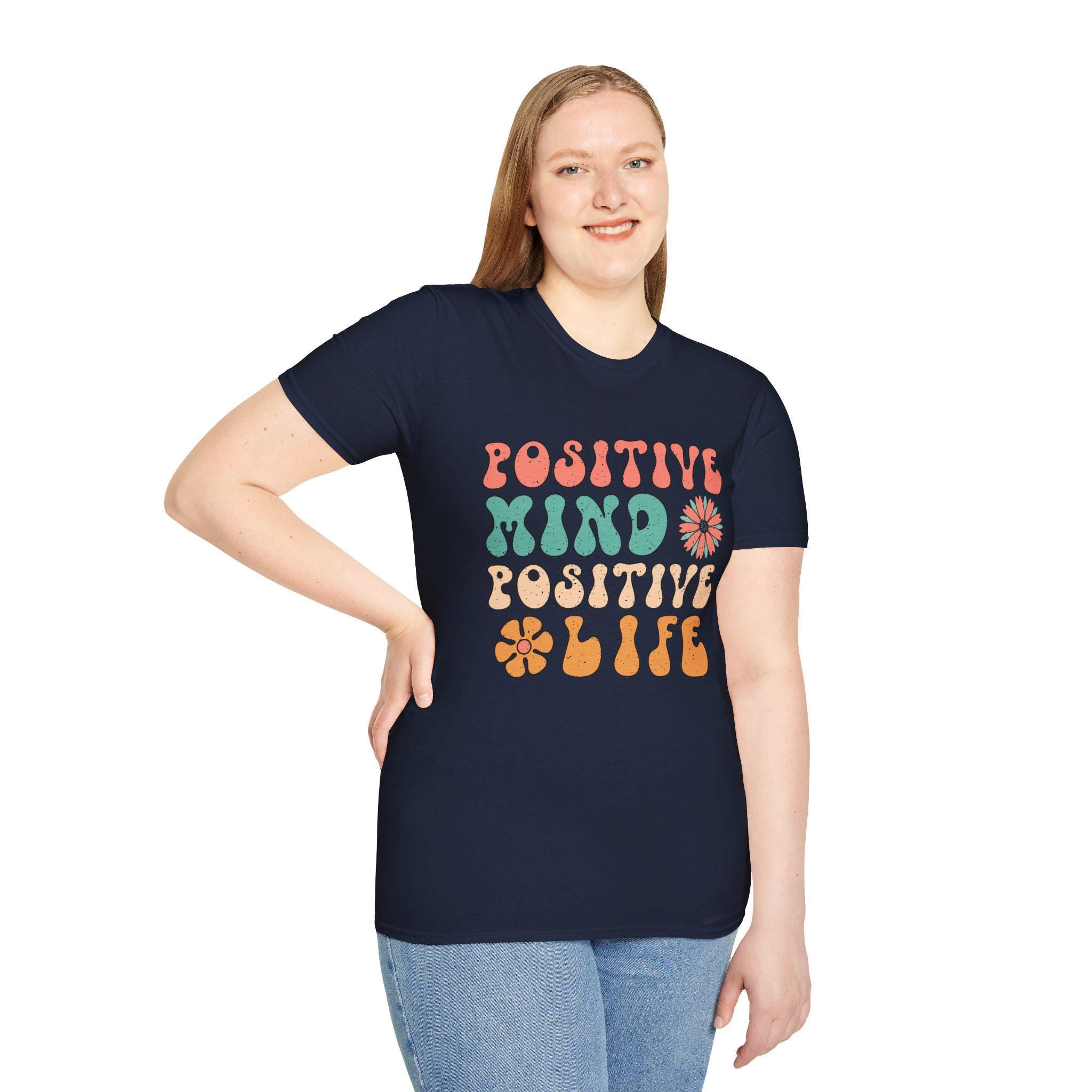 Motivational Apparel  Retro Positive Mind Positive Life T-Shirt | Inspirational Tee for Good Vibes & Happiness Lovers,