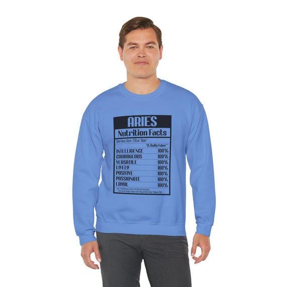 Star Sign Apparel, Aries Sweatshirt: Cozy Comfort Apparel with Nutrition Facts | Zodiac Astrology Gift for Horoscope Lovers