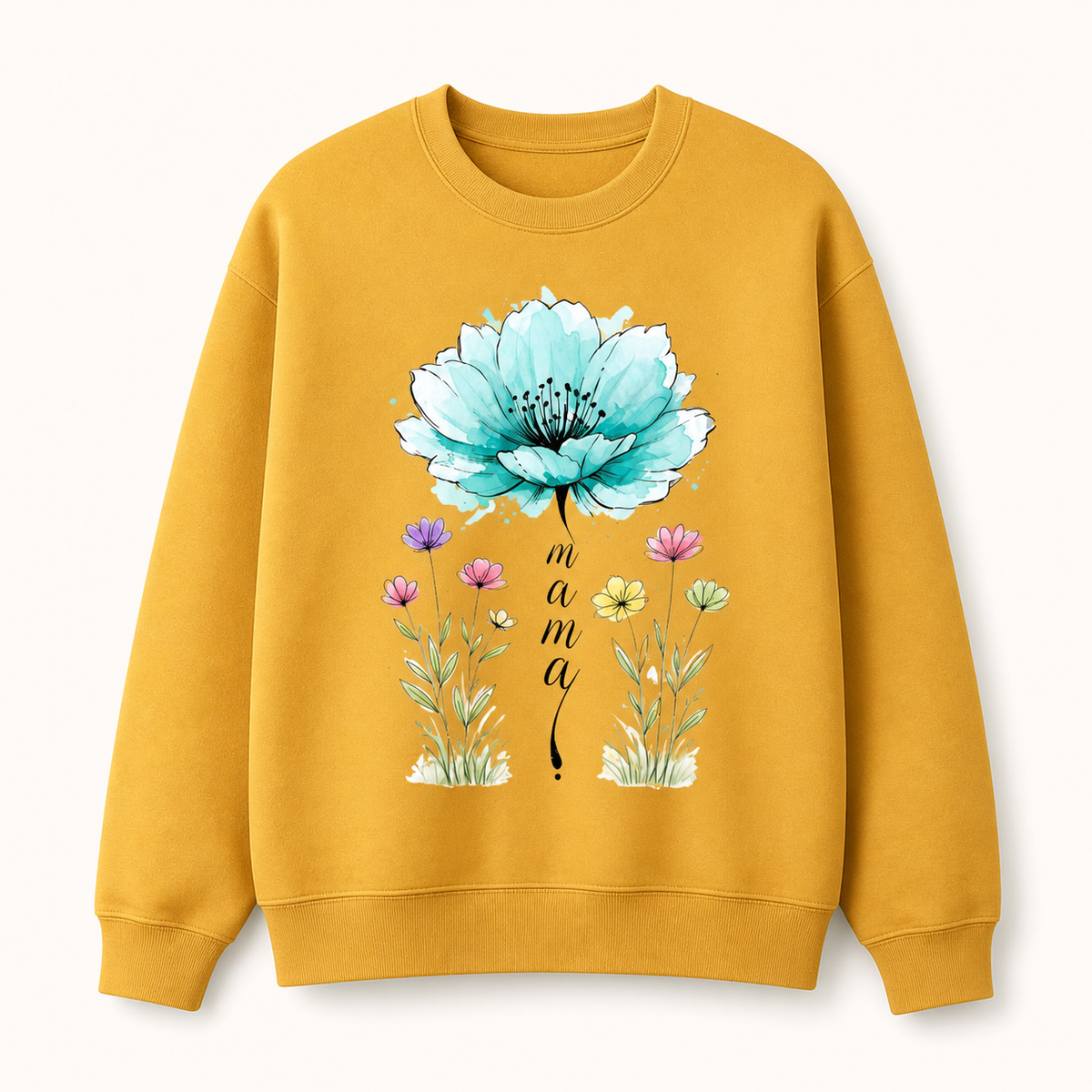 Floral vertical Mama gold crewneck sweatshirt front product image
