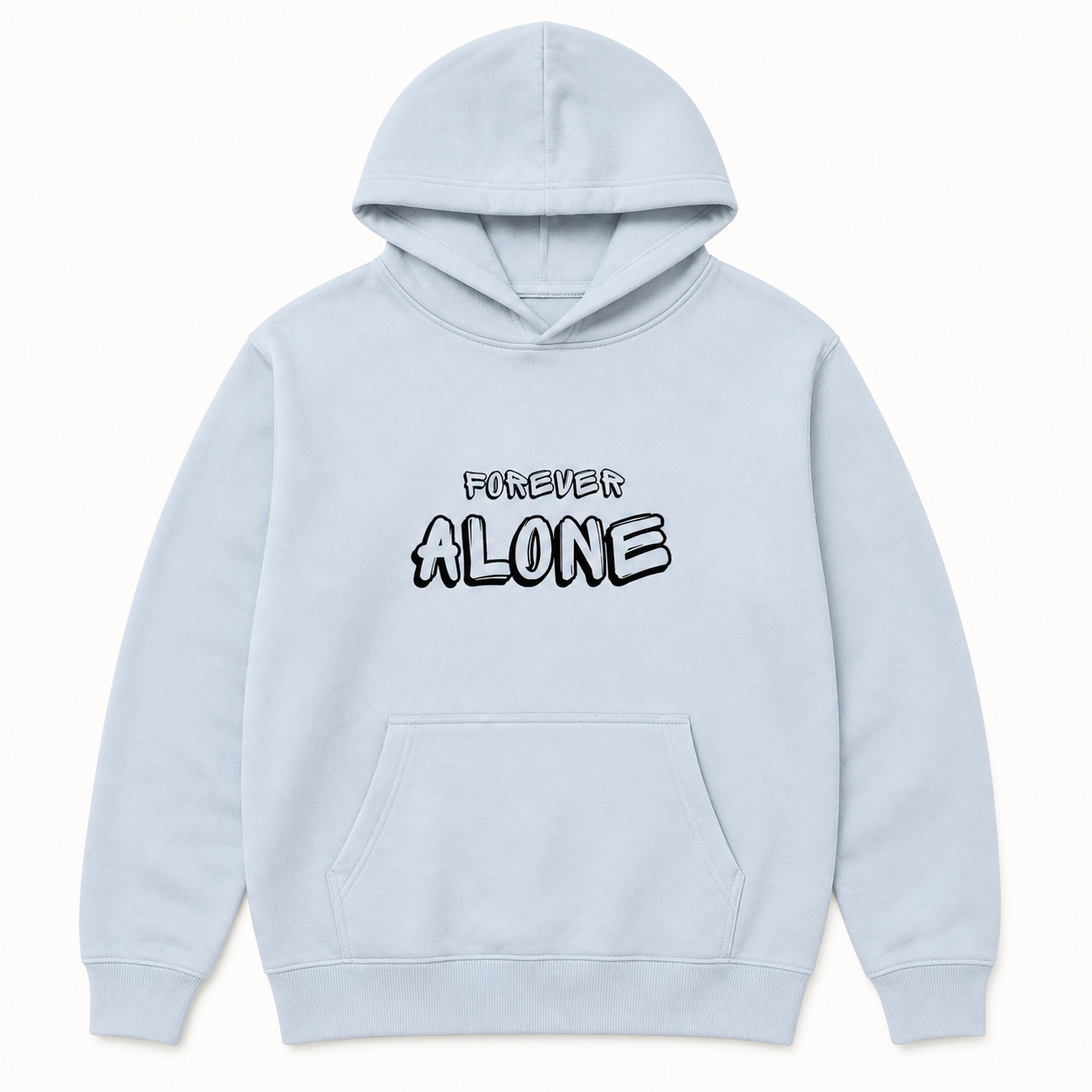 Forever Alone minimalist light blue hoodie front product image