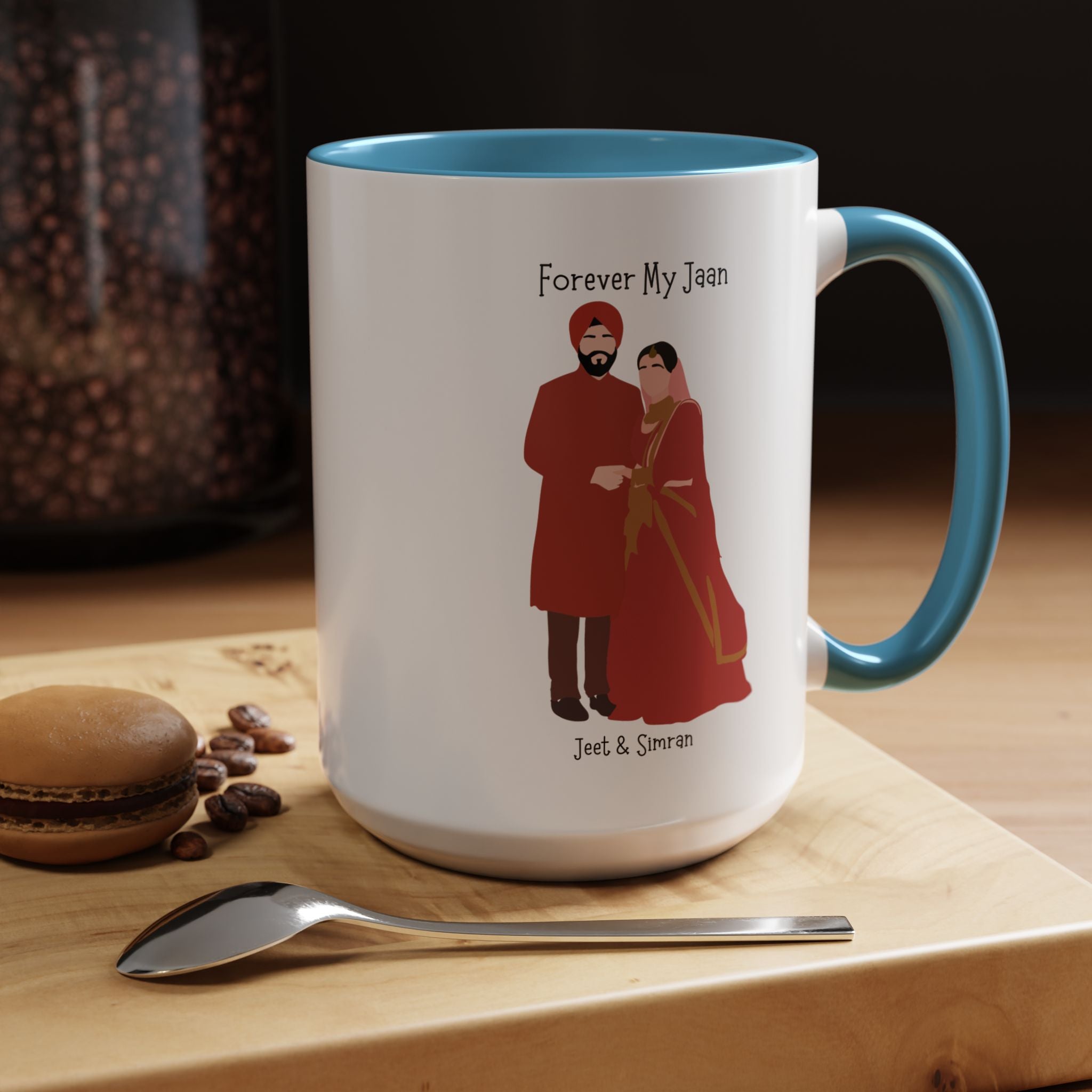 Forever My Jaan Punjabi Sikh Couples Personalized Romantic Mug,  Accent Cup 11/15oz, Anniversary Wedding Valentines, V-Day Mug, Couples Gift