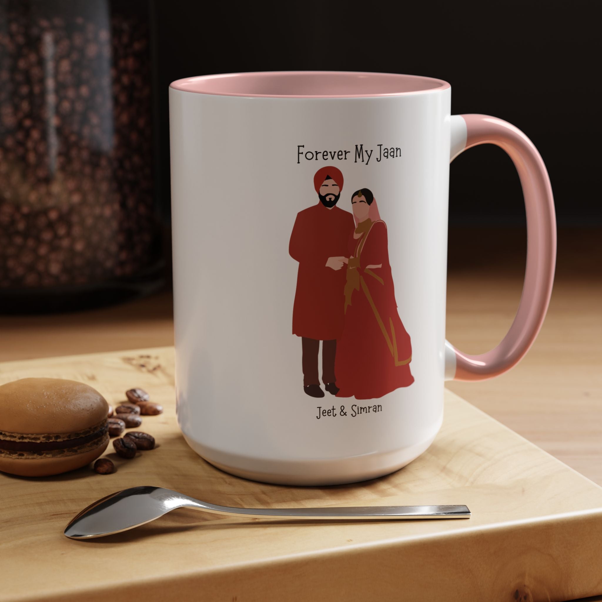 Forever My Jaan Punjabi Sikh Couples Personalized Romantic Mug,  Accent Cup 11/15oz, Anniversary Wedding Valentines, V-Day Mug, Couples Gift